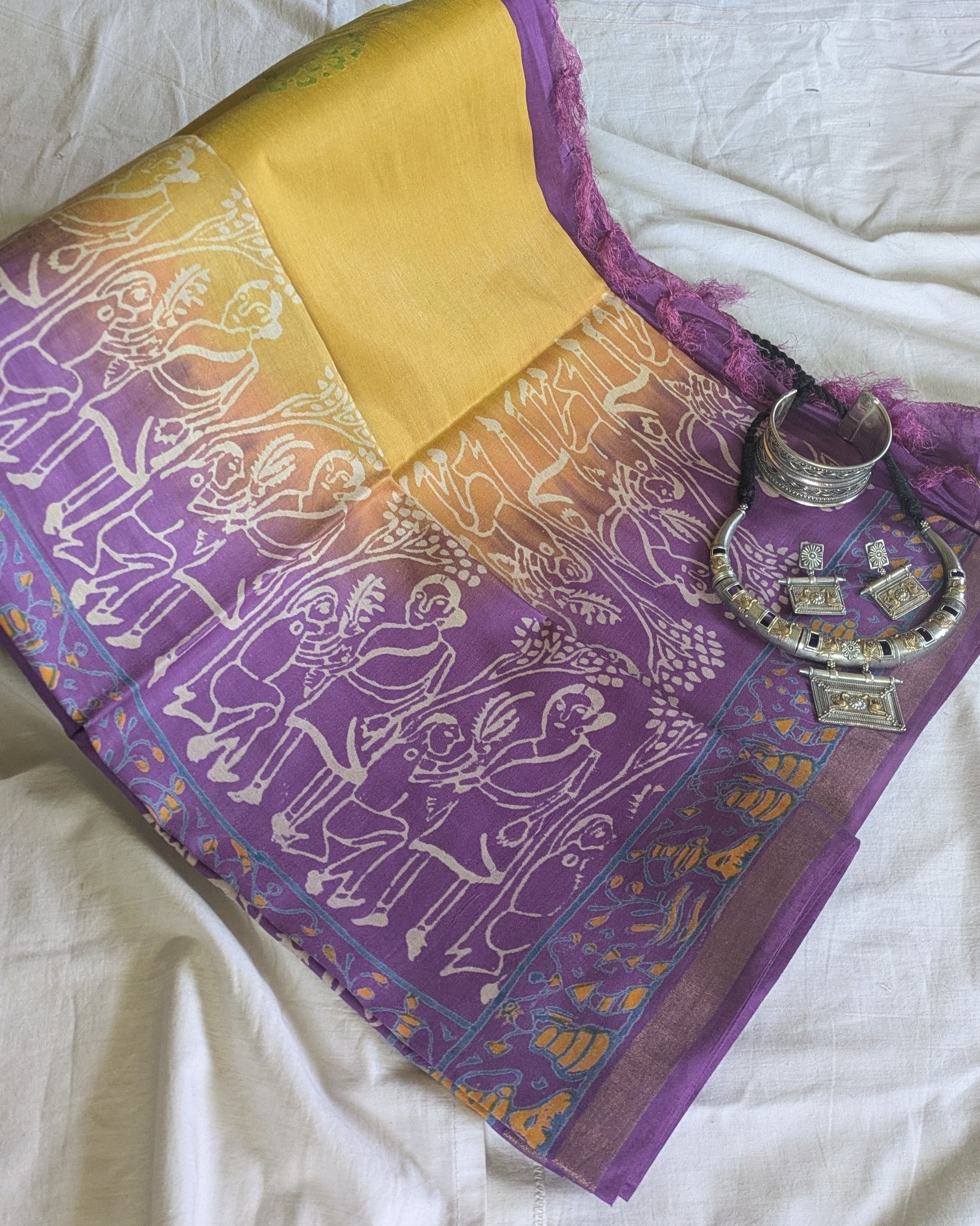 Bhagalpuri Katan Sari Light Yellow