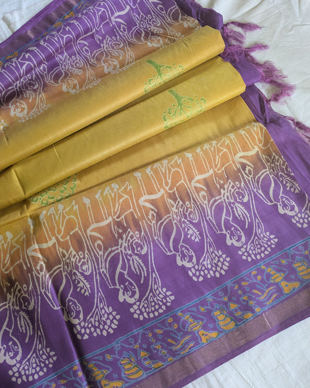 Bhagalpuri Katan Sari Light Yellow