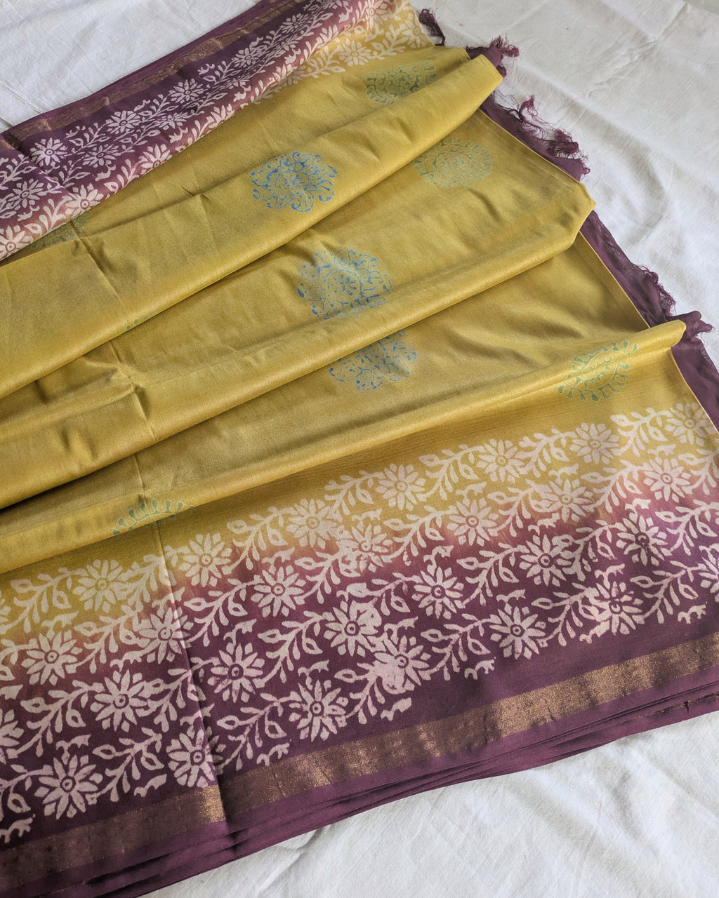 Bhagalpuri Katan Sari Greenish Yellow