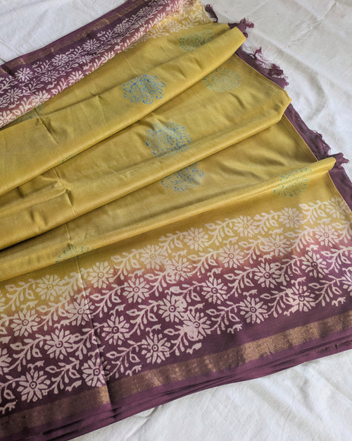 Bhagalpuri Katan Sari Greenish Yellow
