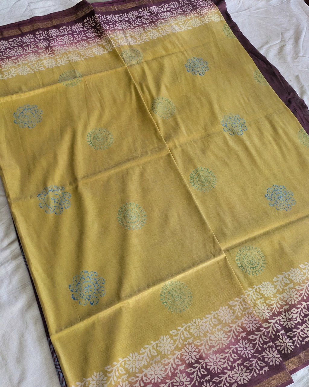 Bhagalpuri Katan Sari Greenish Yellow