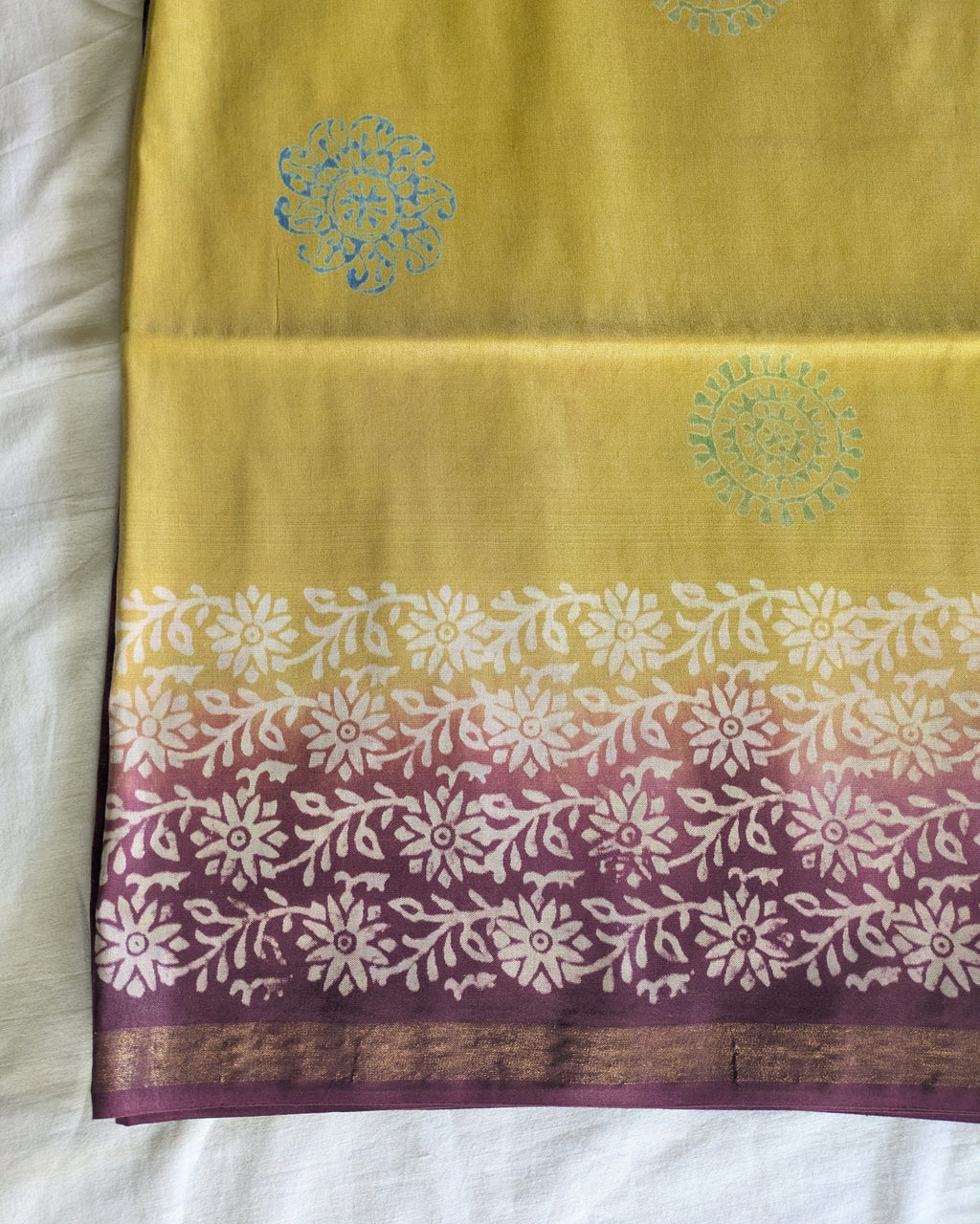 Bhagalpuri Katan Sari Greenish Yellow