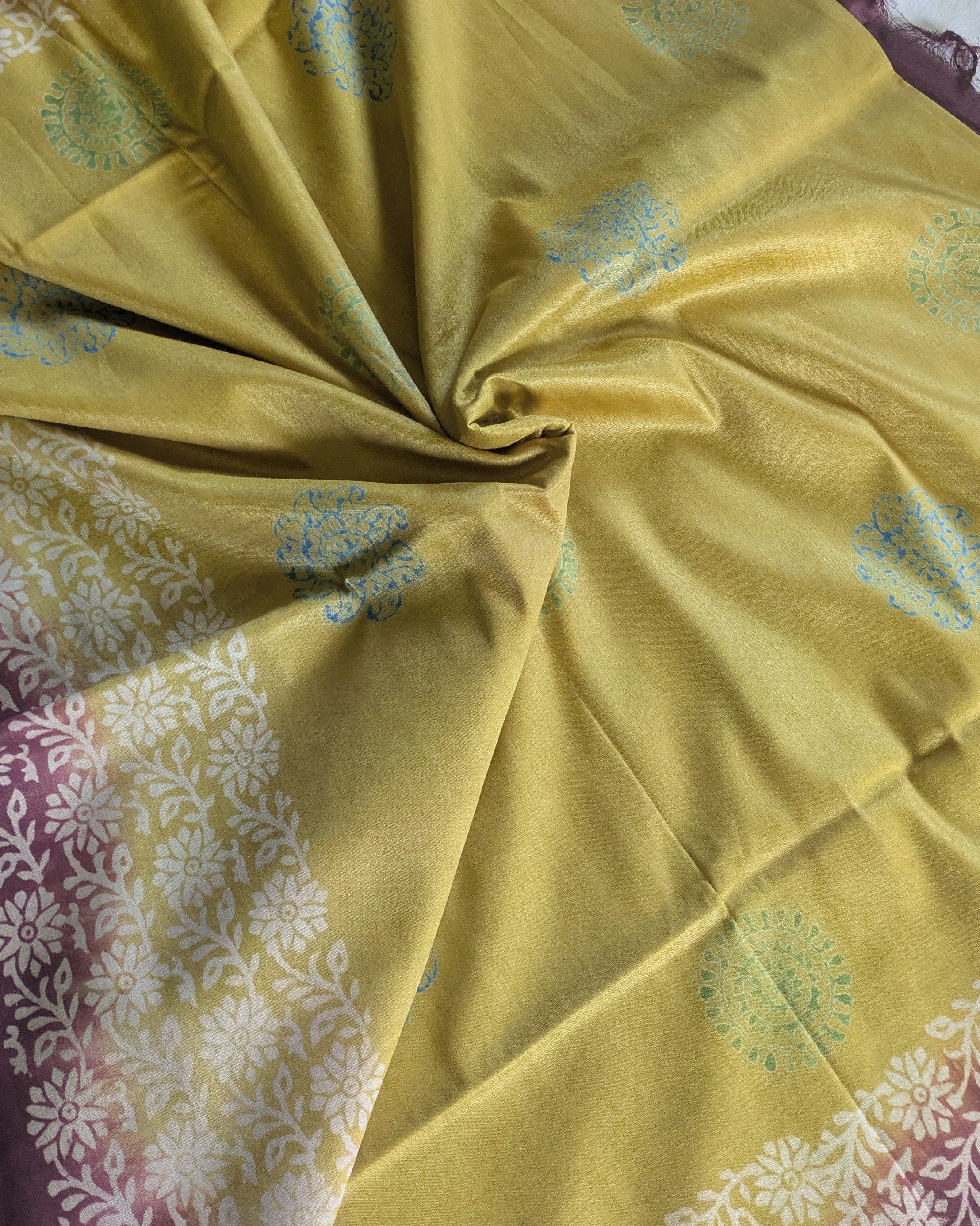 Bhagalpuri Katan Sari Greenish Yellow