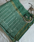 Bhagalpuri Chanderi Silk Sari Blusih Green