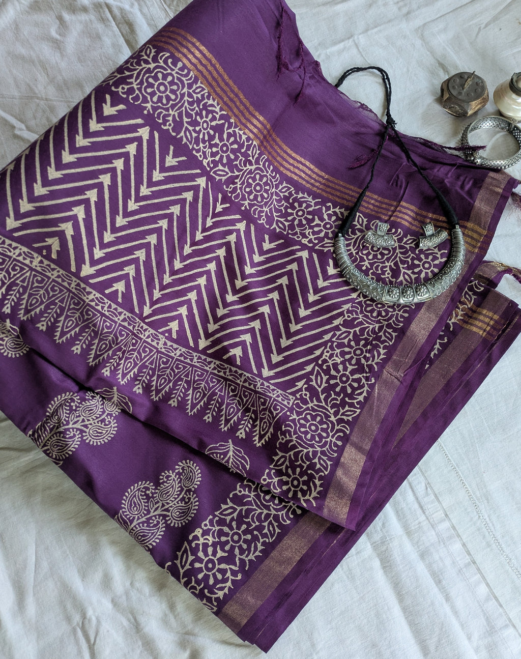 Bhagalpuri Chanderi Silk Sari Violet
