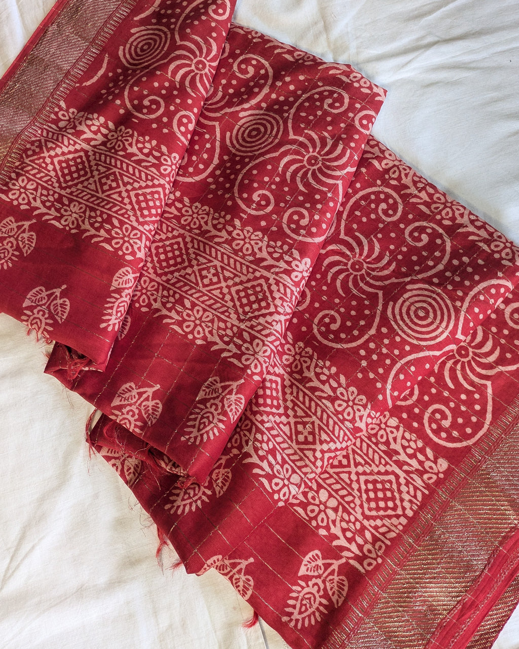 Bhagalpuri Printed Katan Plum Red