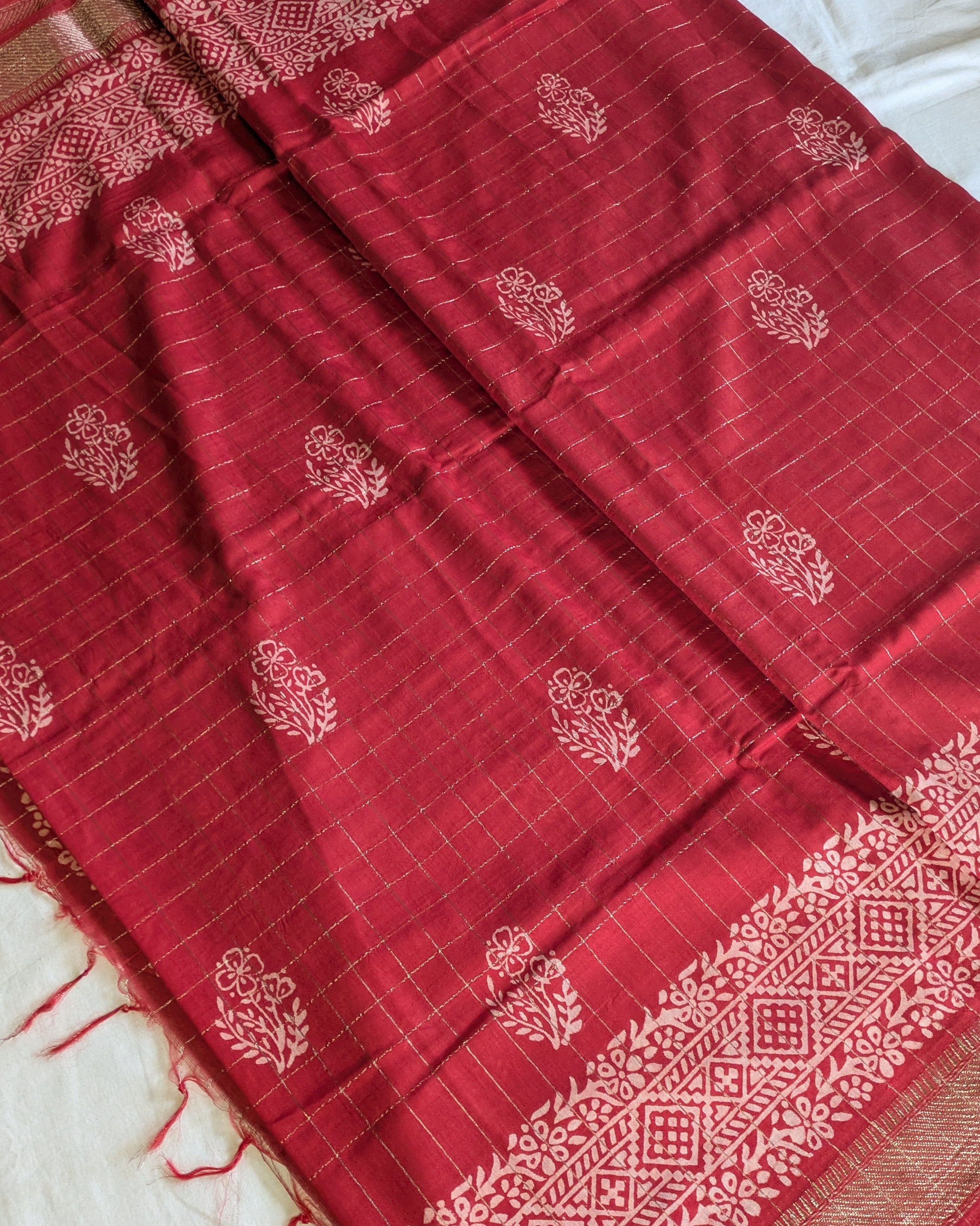 Bhagalpuri Printed Katan Plum Red