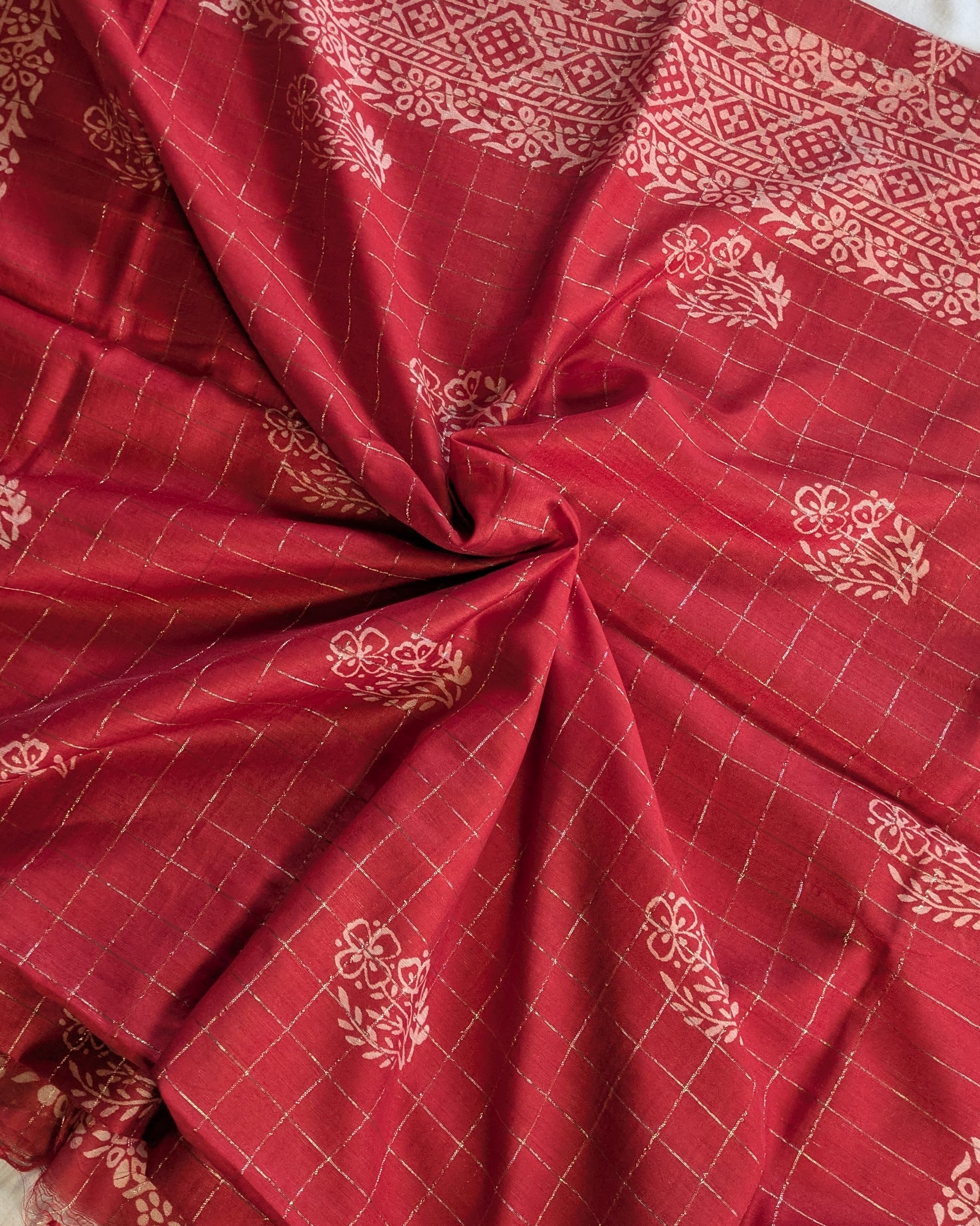Bhagalpuri Printed Katan Plum Red