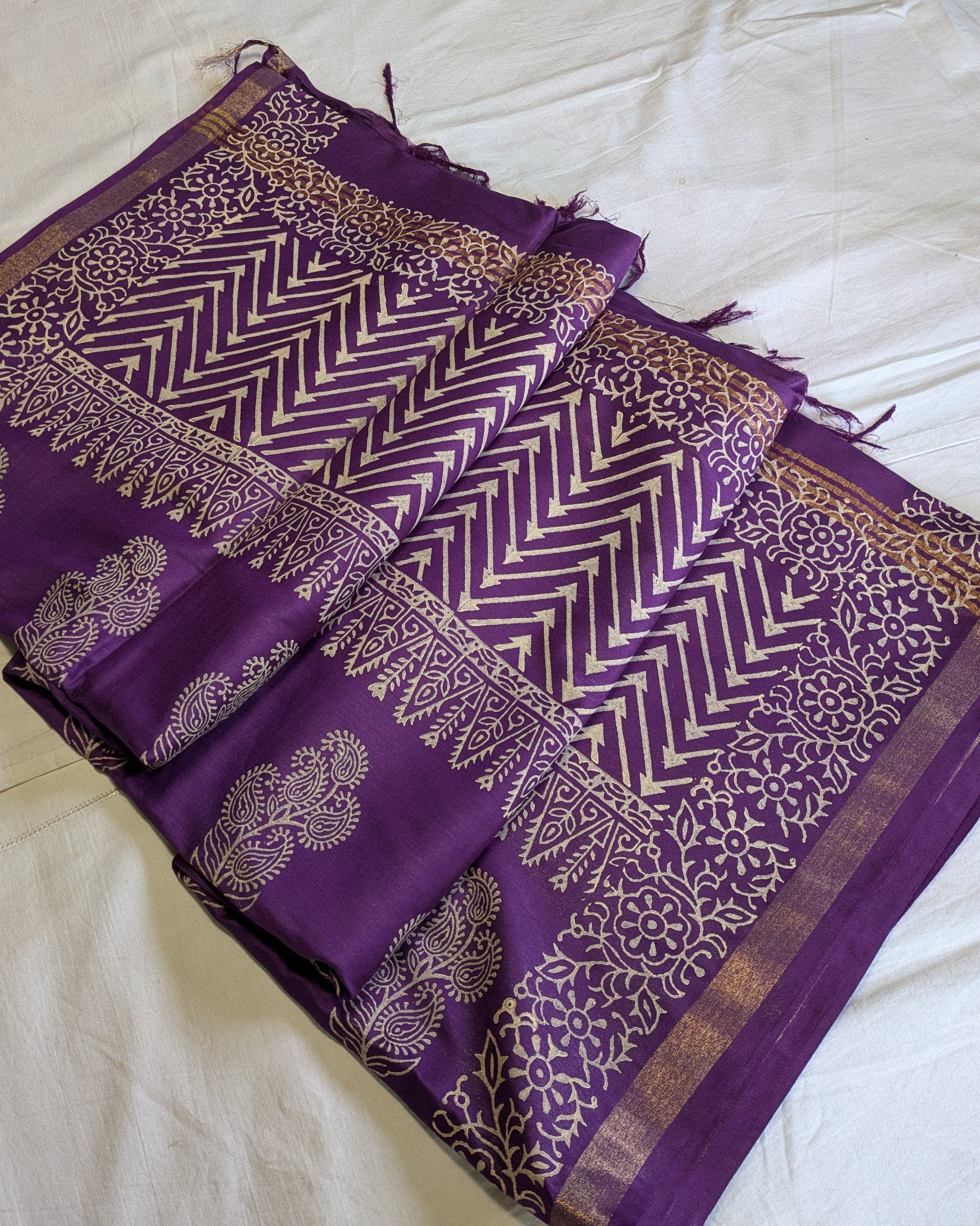 Bhagalpuri Chanderi Silk Sari Violet