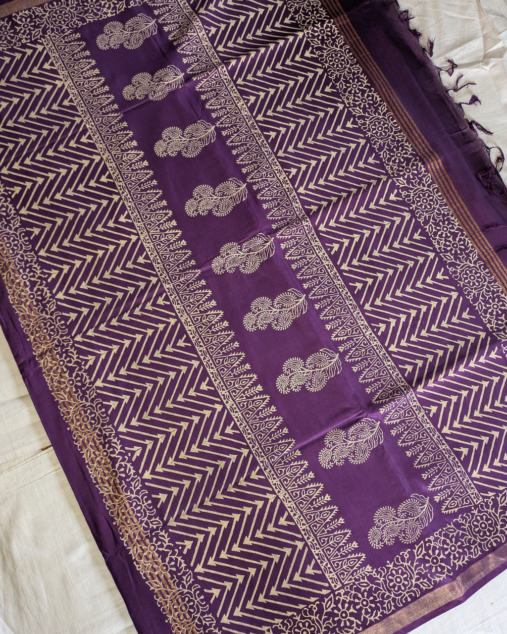 Bhagalpuri Chanderi Silk Sari Violet