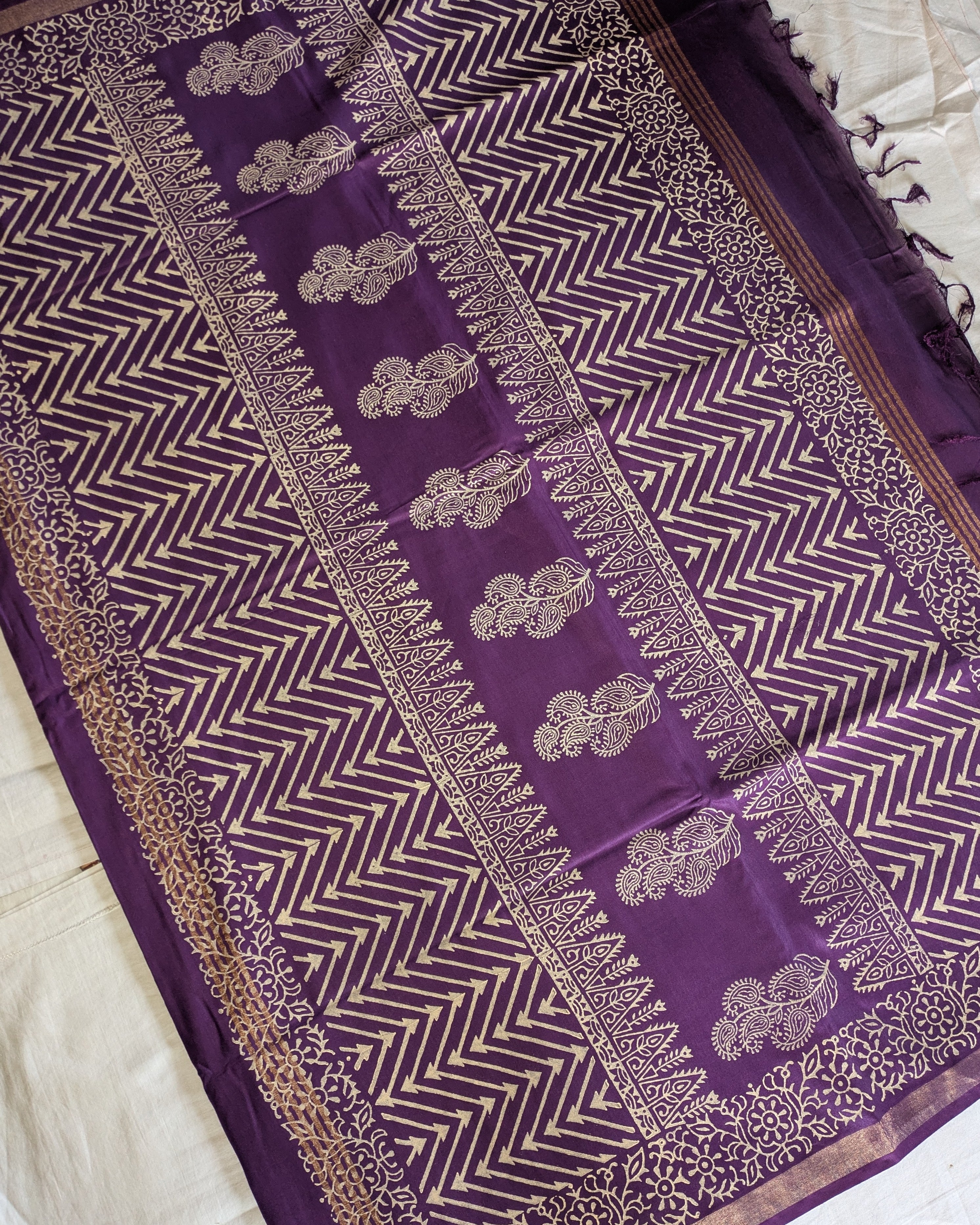 Bhagalpuri Chanderi Silk Sari Violet