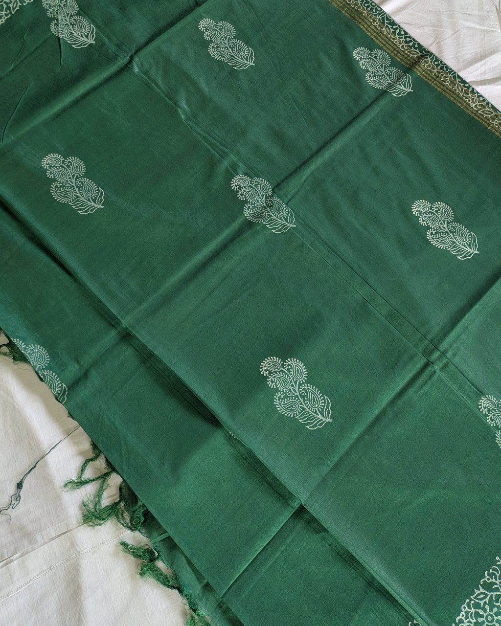 Bhagalpuri Chanderi Silk Sari Blusih Green