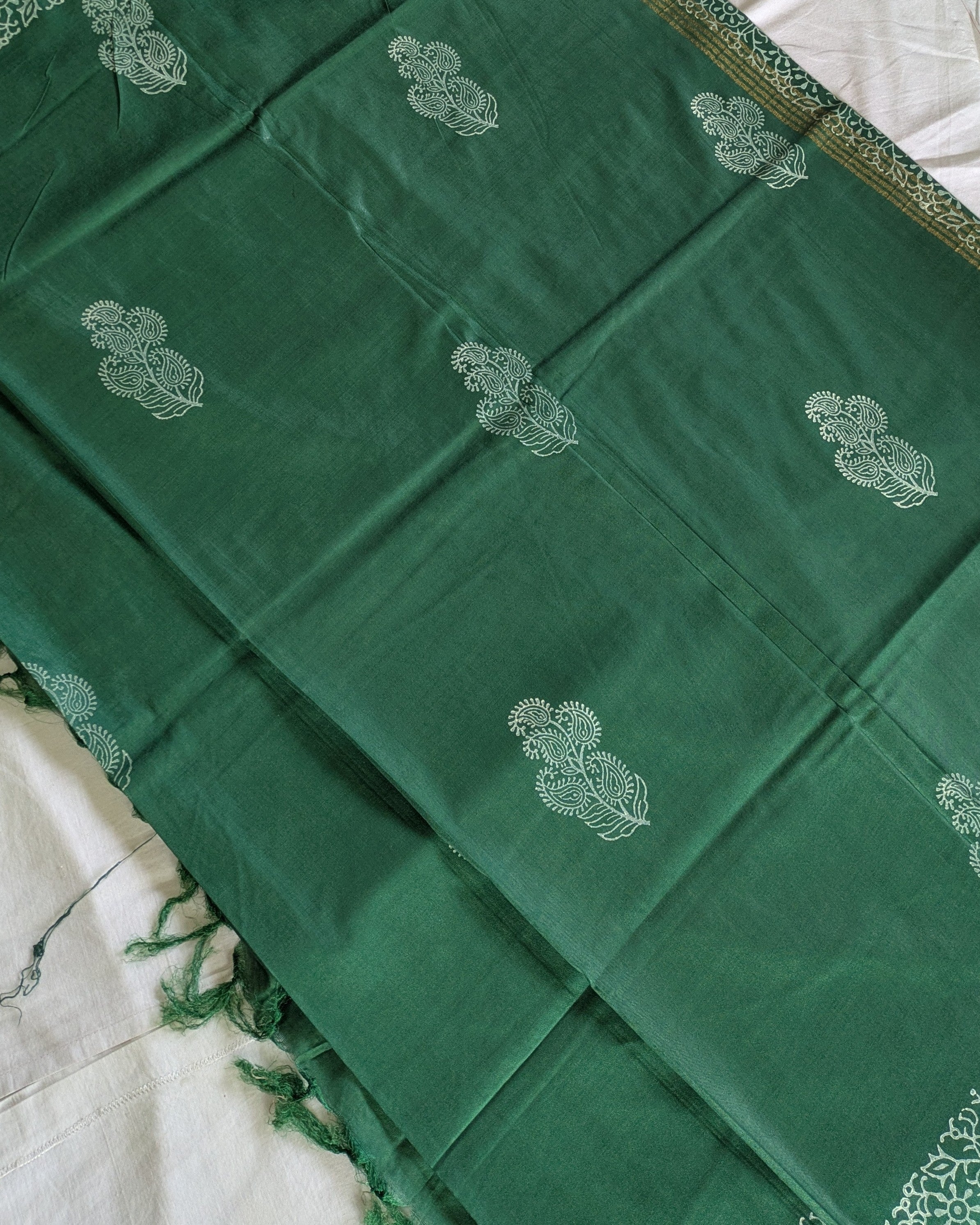 Bhagalpuri Chanderi Silk Sari Blusih Green