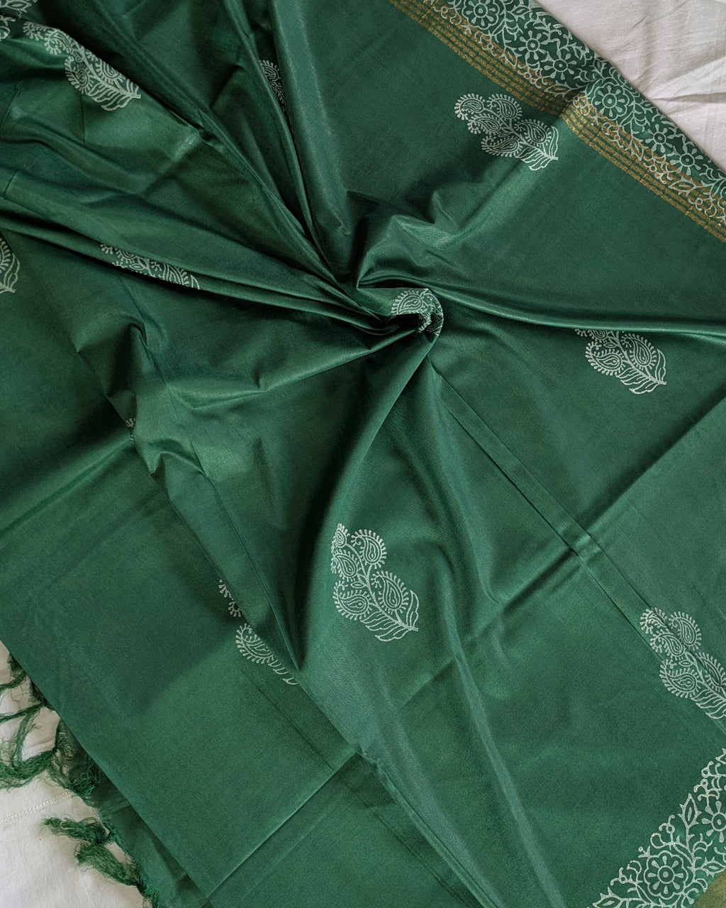 Bhagalpuri Chanderi Silk Sari Blusih Green