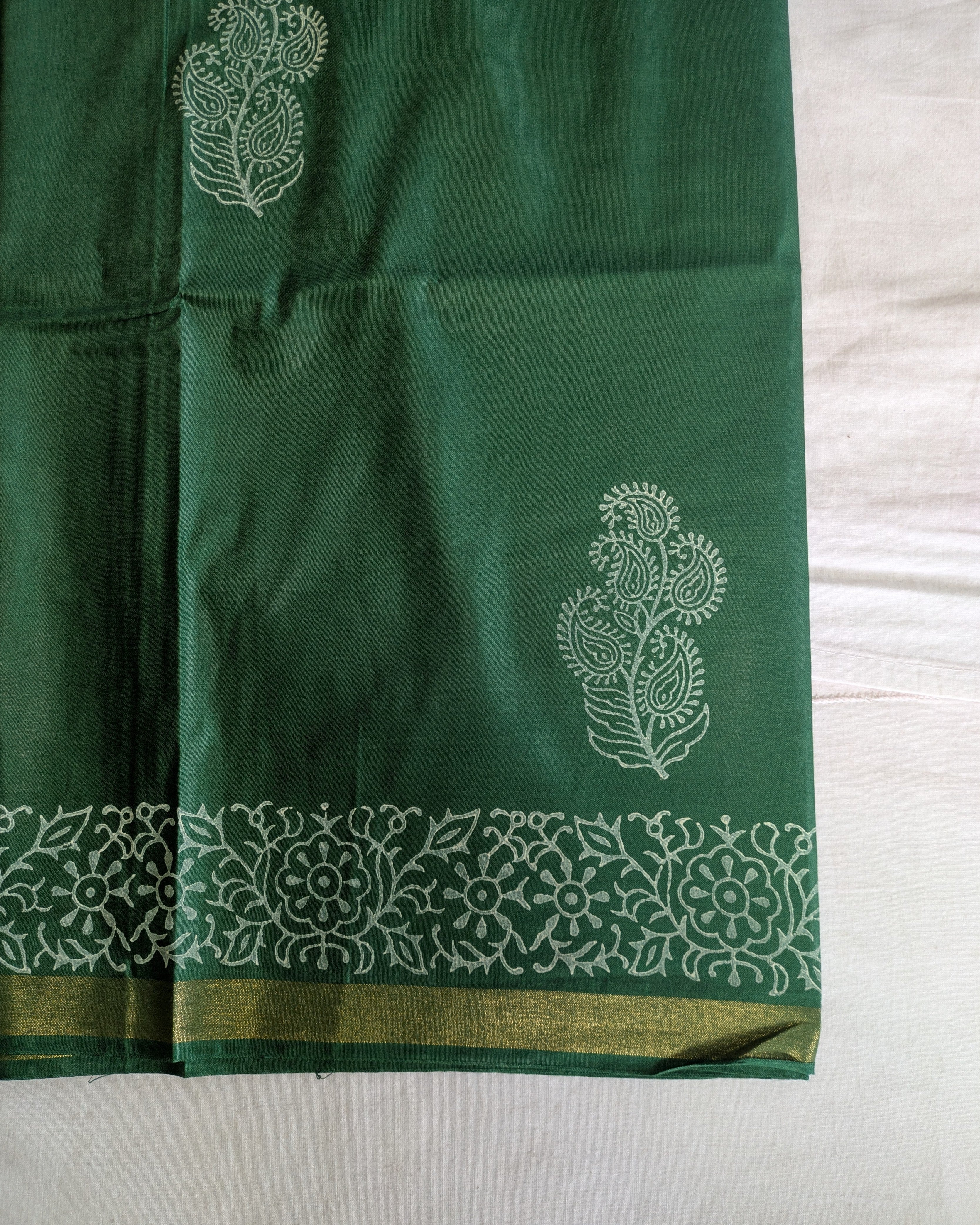 Bhagalpuri Chanderi Silk Sari Blusih Green
