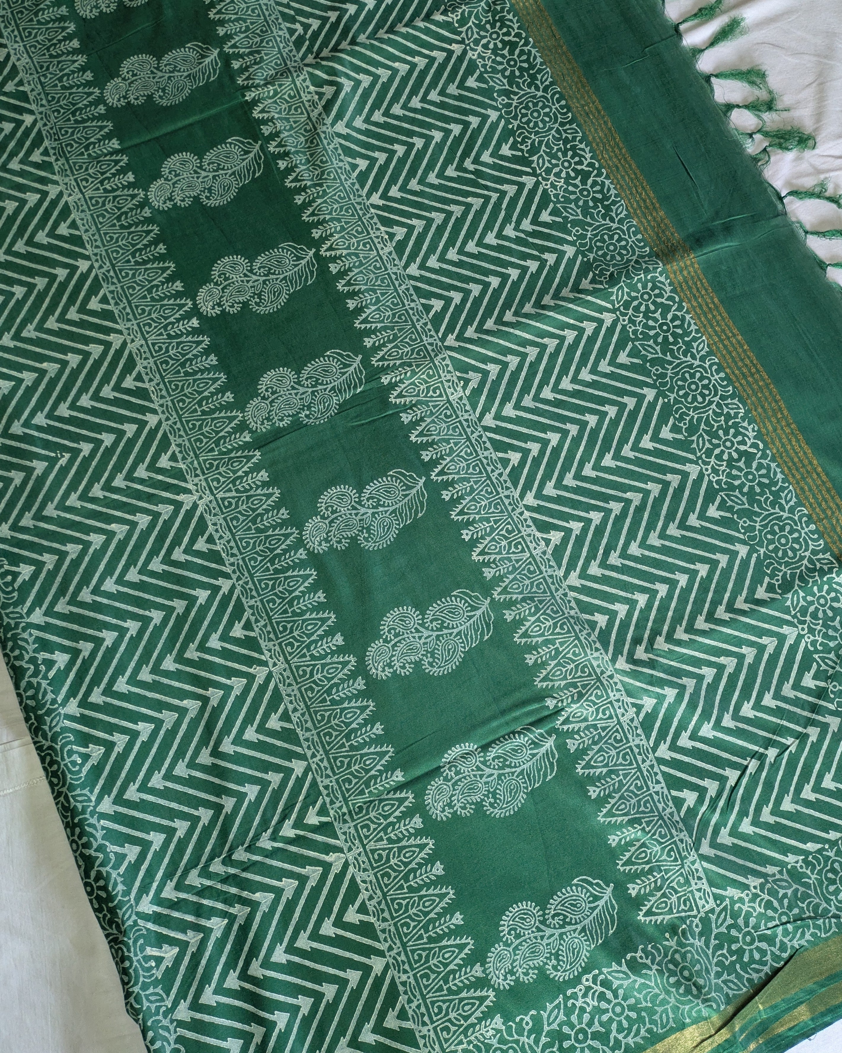 Bhagalpuri Chanderi Silk Sari Blusih Green