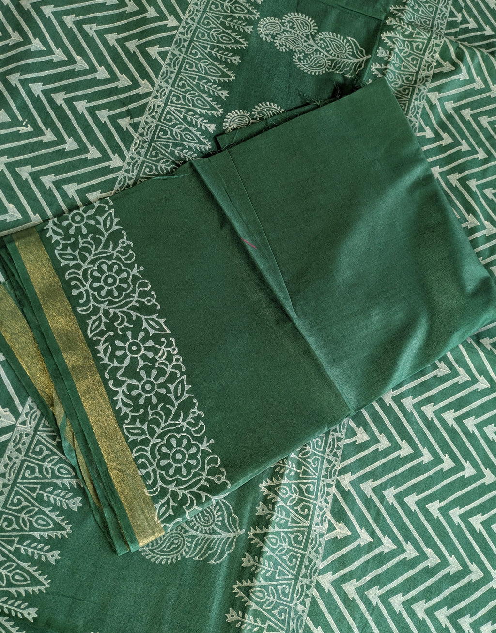 Bhagalpuri Chanderi Silk Sari Blusih Green