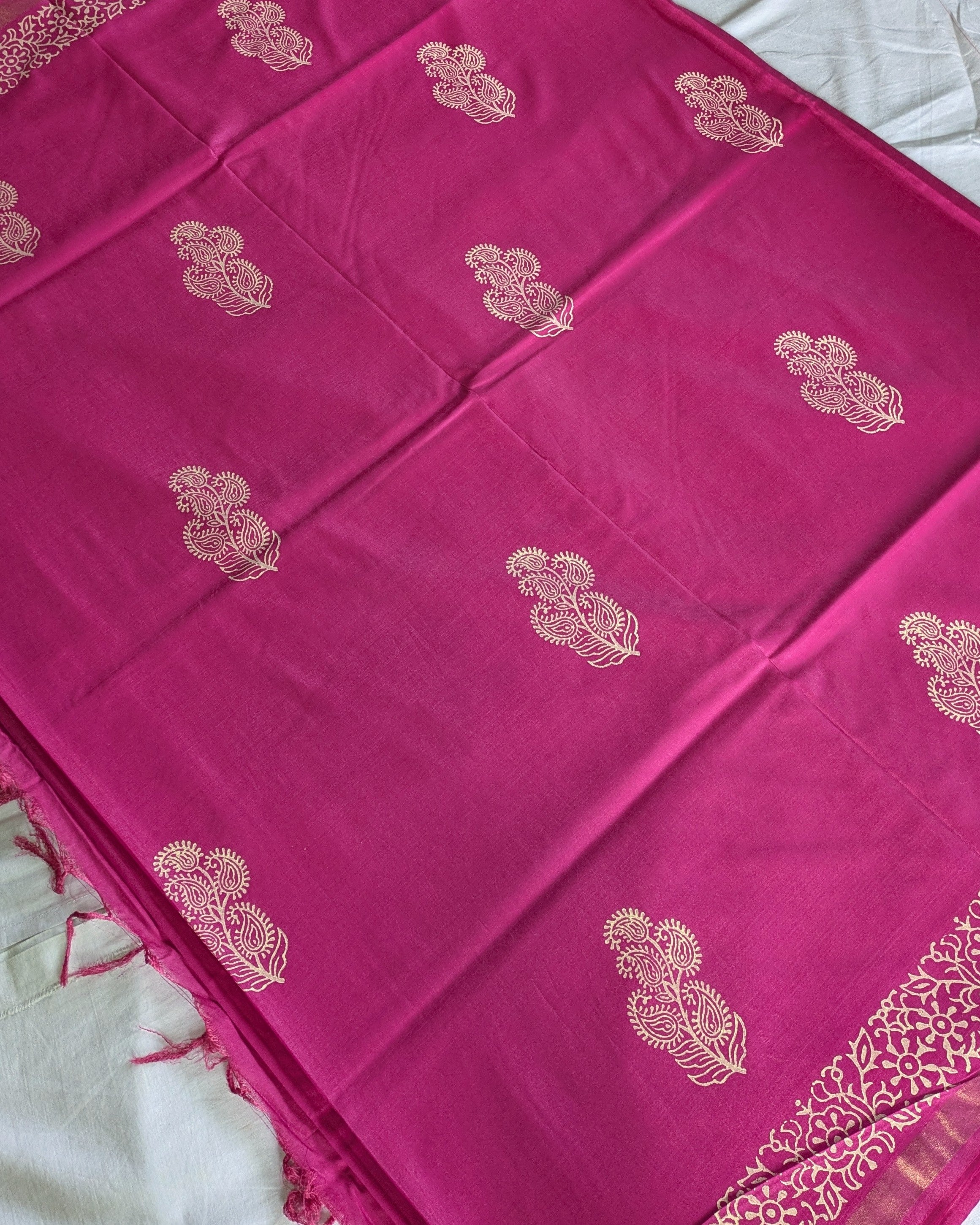 Bhagalpuri Chanderi Silk Sari Pink