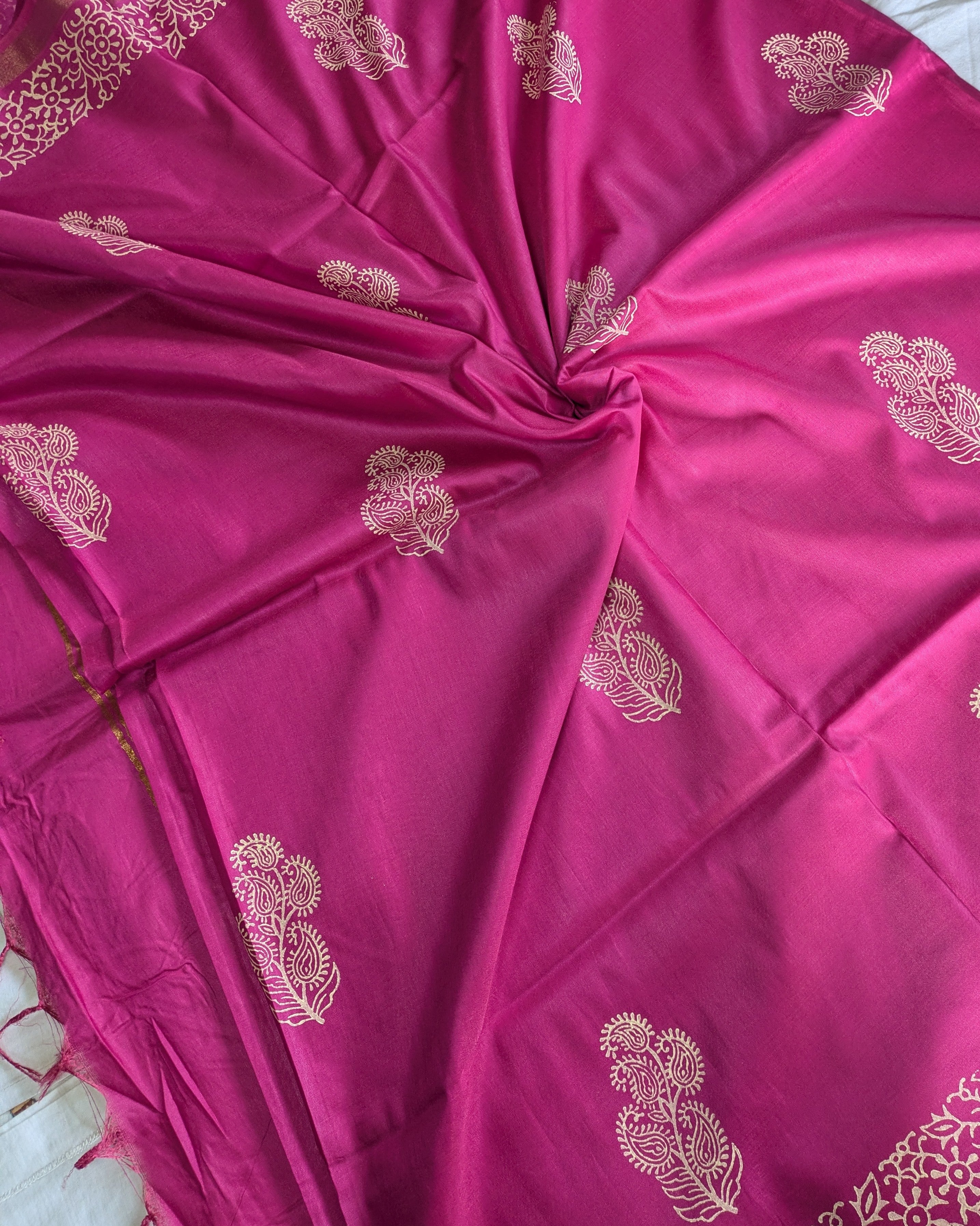 Bhagalpuri Chanderi Silk Sari Pink