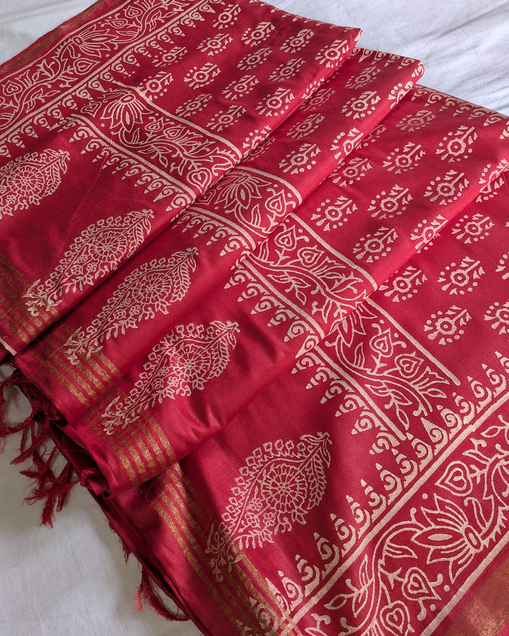 Bhagalpuri Chanderi Silk Sari Red