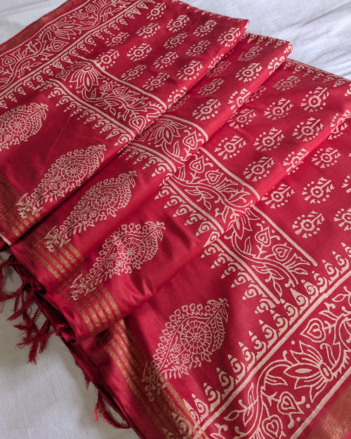 Bhagalpuri Chanderi Silk Sari Red
