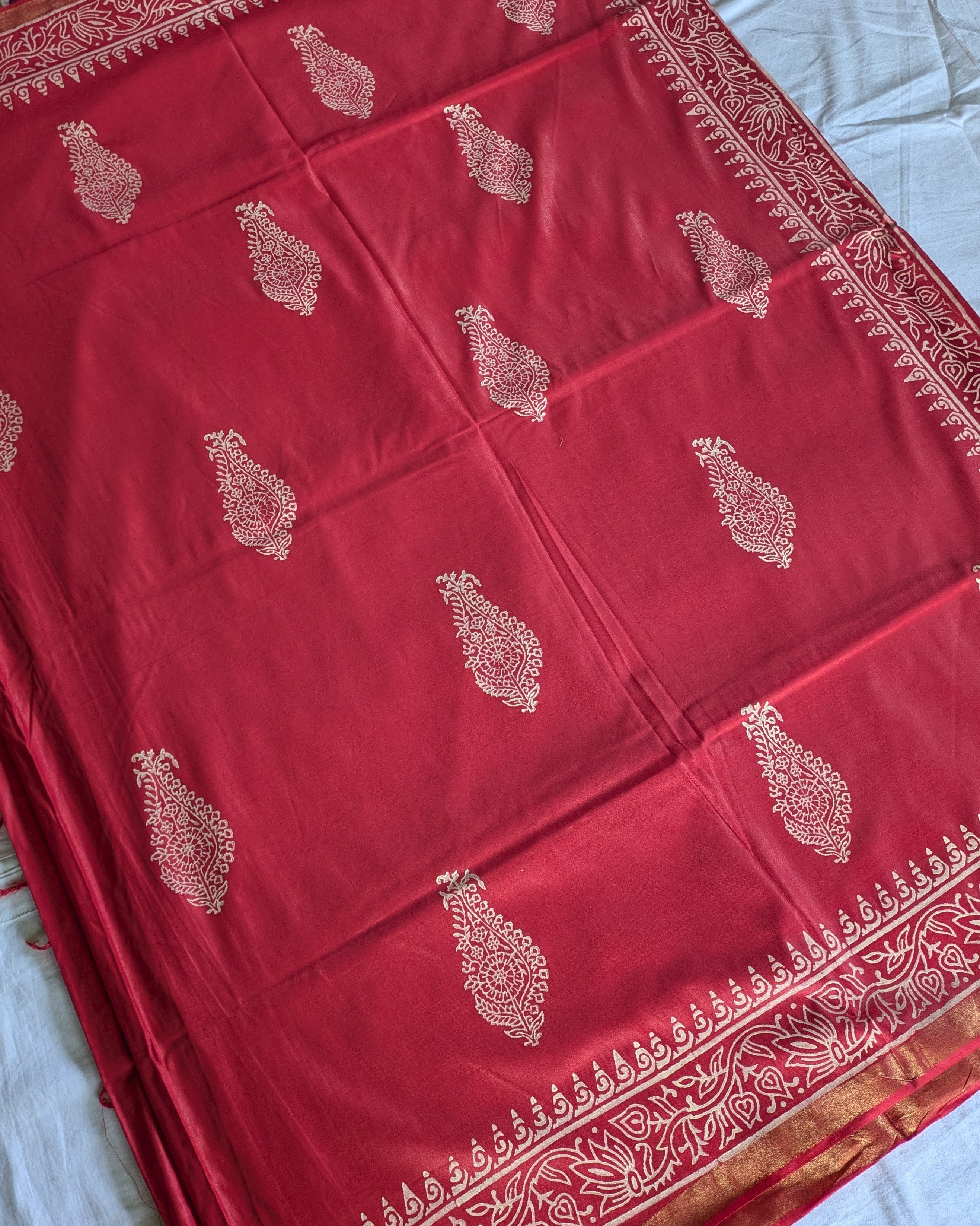 Bhagalpuri Chanderi Silk Sari Red