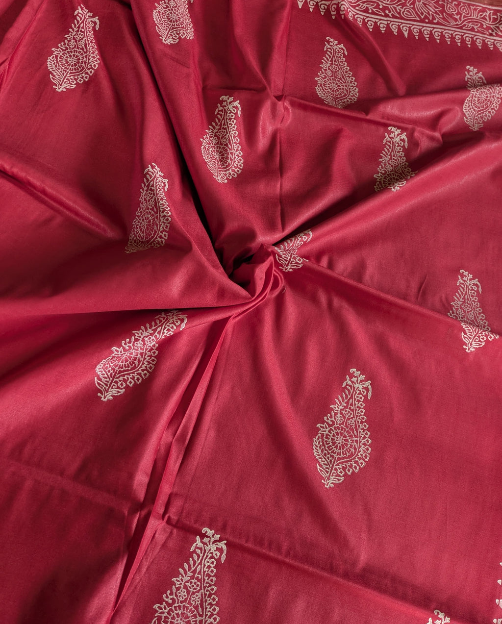 Bhagalpuri Chanderi Silk Sari Red