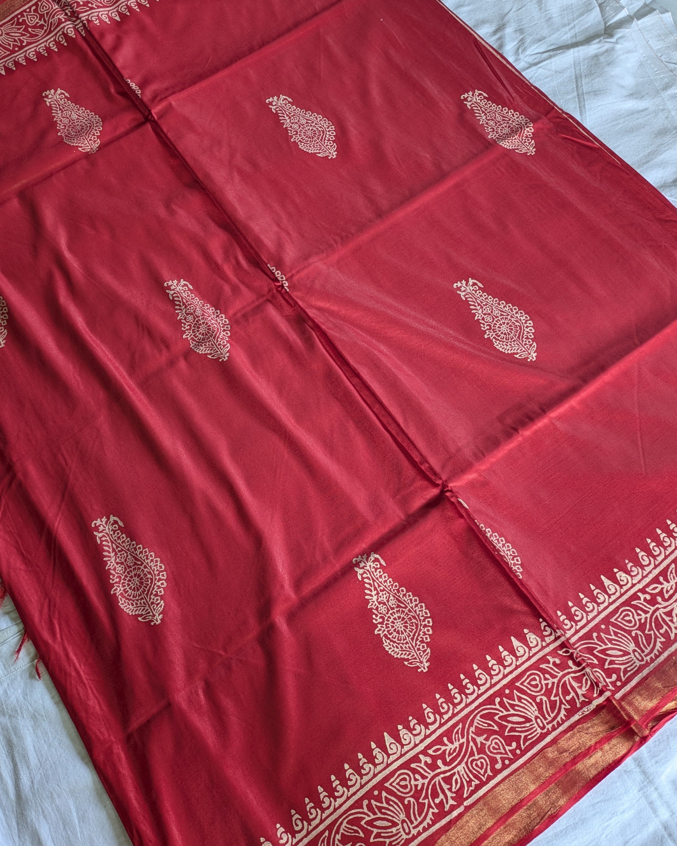 Bhagalpuri Chanderi Silk Sari Red