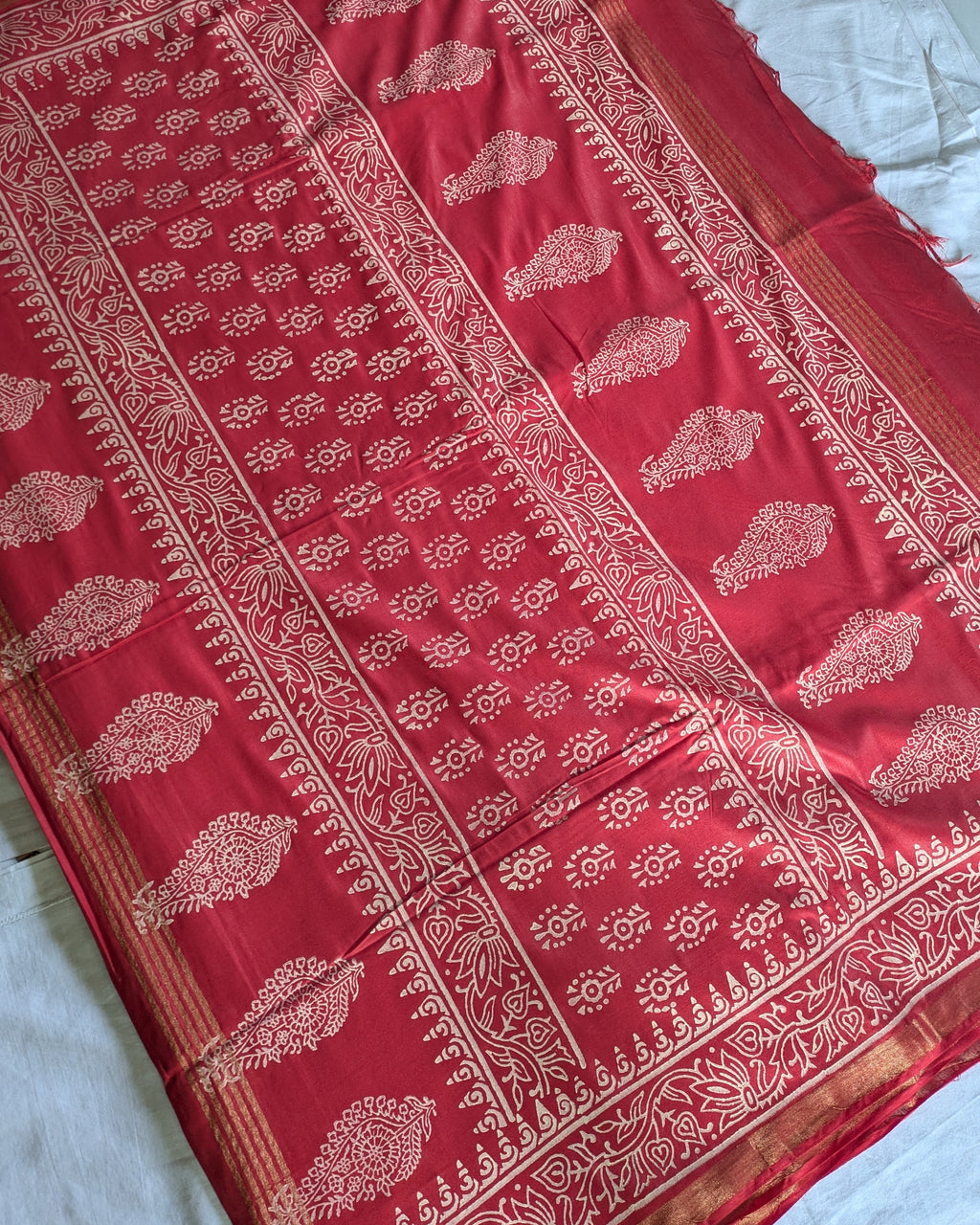 Bhagalpuri Chanderi Silk Sari Red
