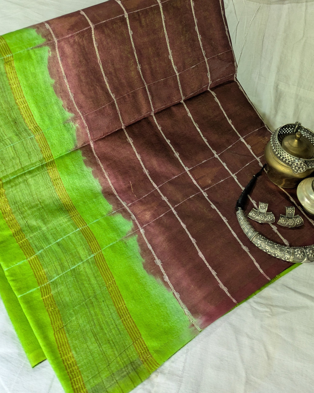 Bhagalpuri Katan Sari Brown & Green