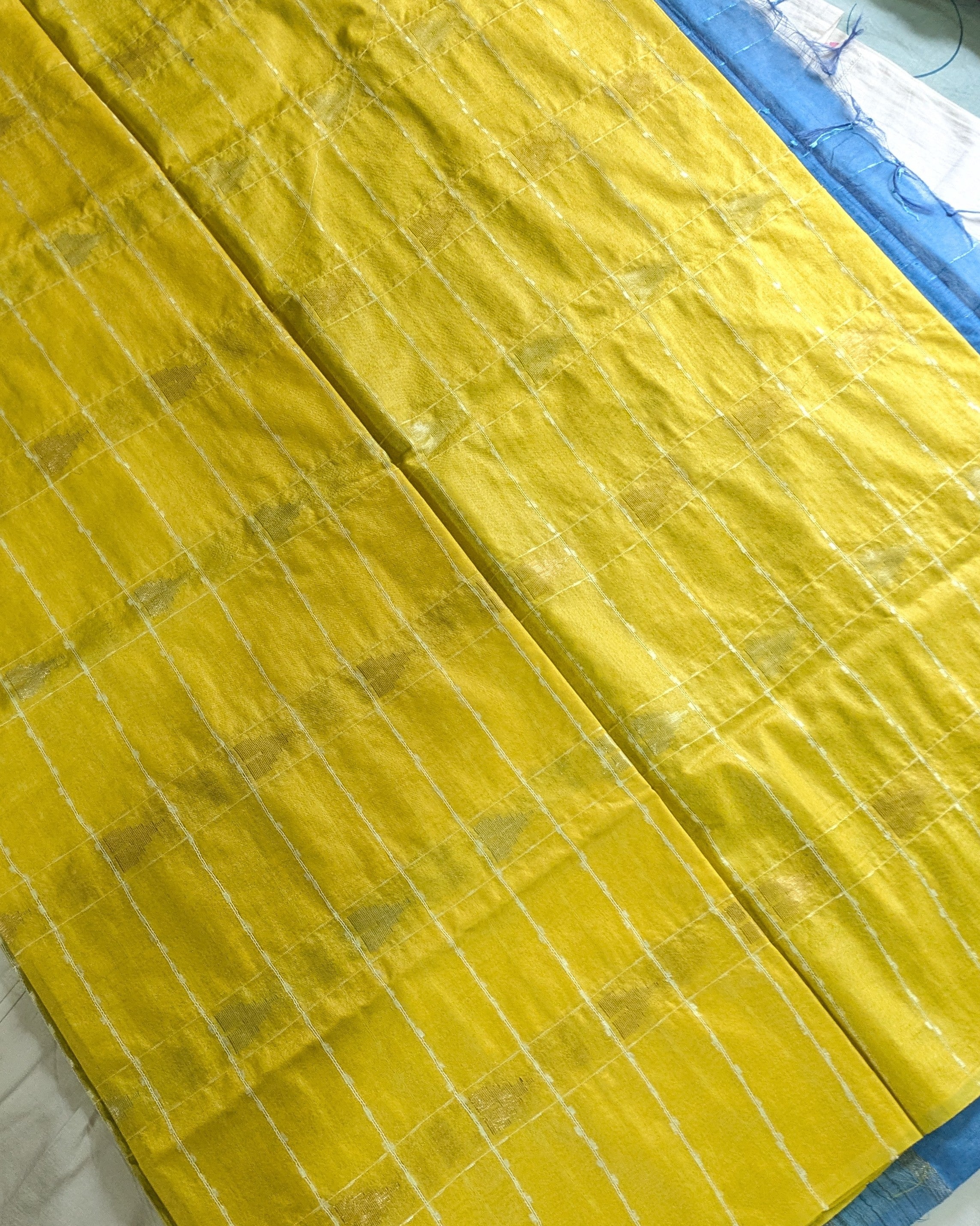 Bhagalpuri Katan Sari Yellow & Blue