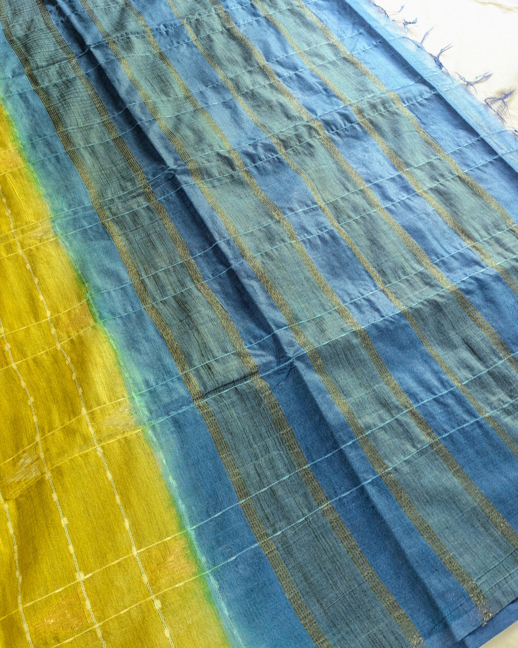 Bhagalpuri Katan Sari Yellow & Blue