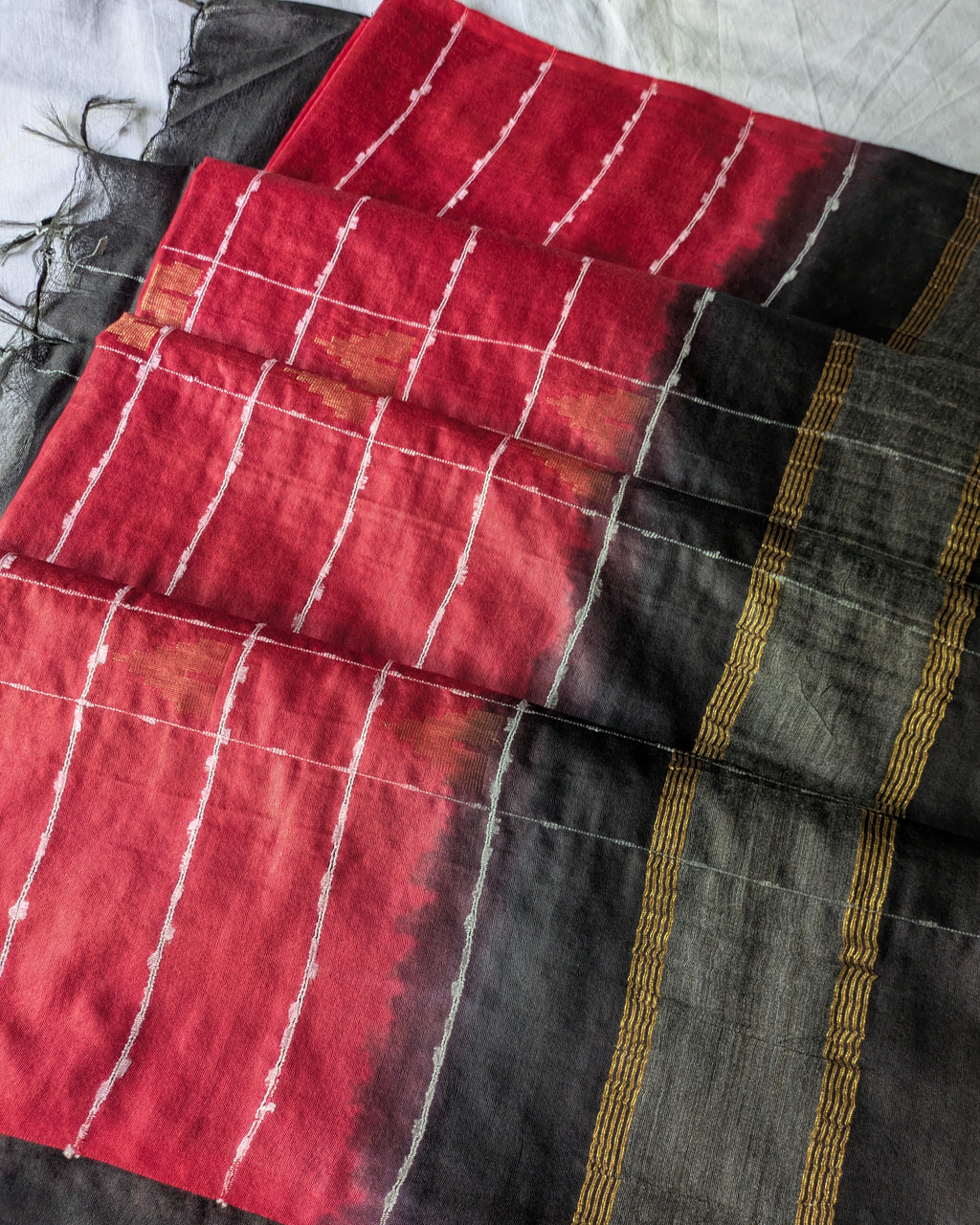 Bhagalpuri Katan Sari Red & Black