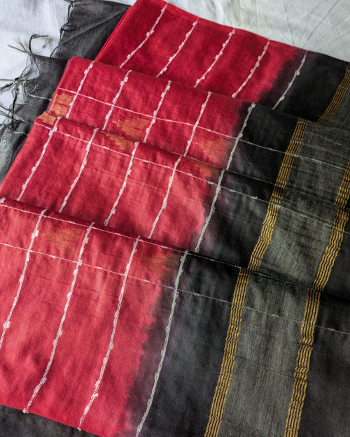Bhagalpuri Katan Sari Red & Black