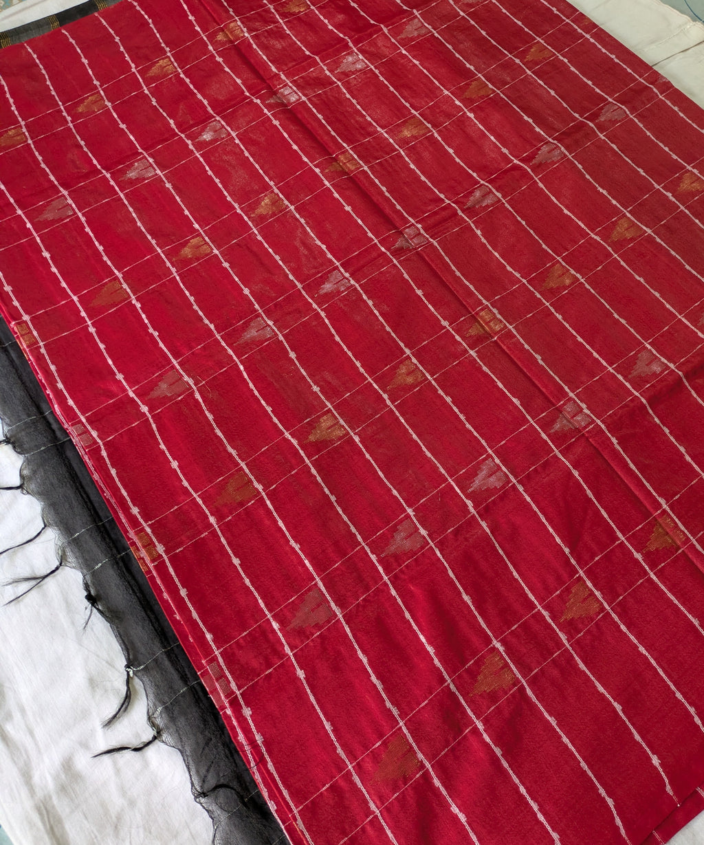 Bhagalpuri Katan Sari Red & Black