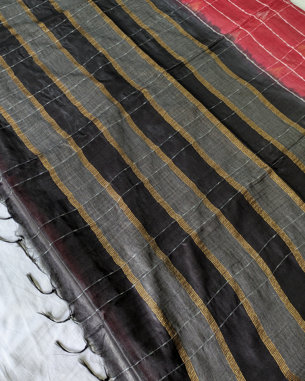 Bhagalpuri Katan Sari Red & Black