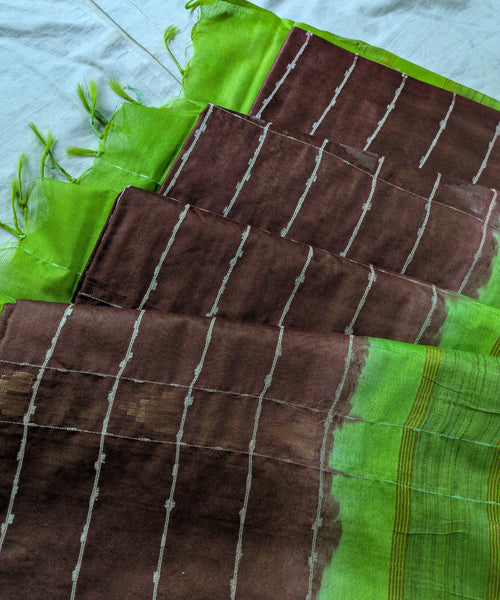 Bhagalpuri Katan Sari Brown & Green