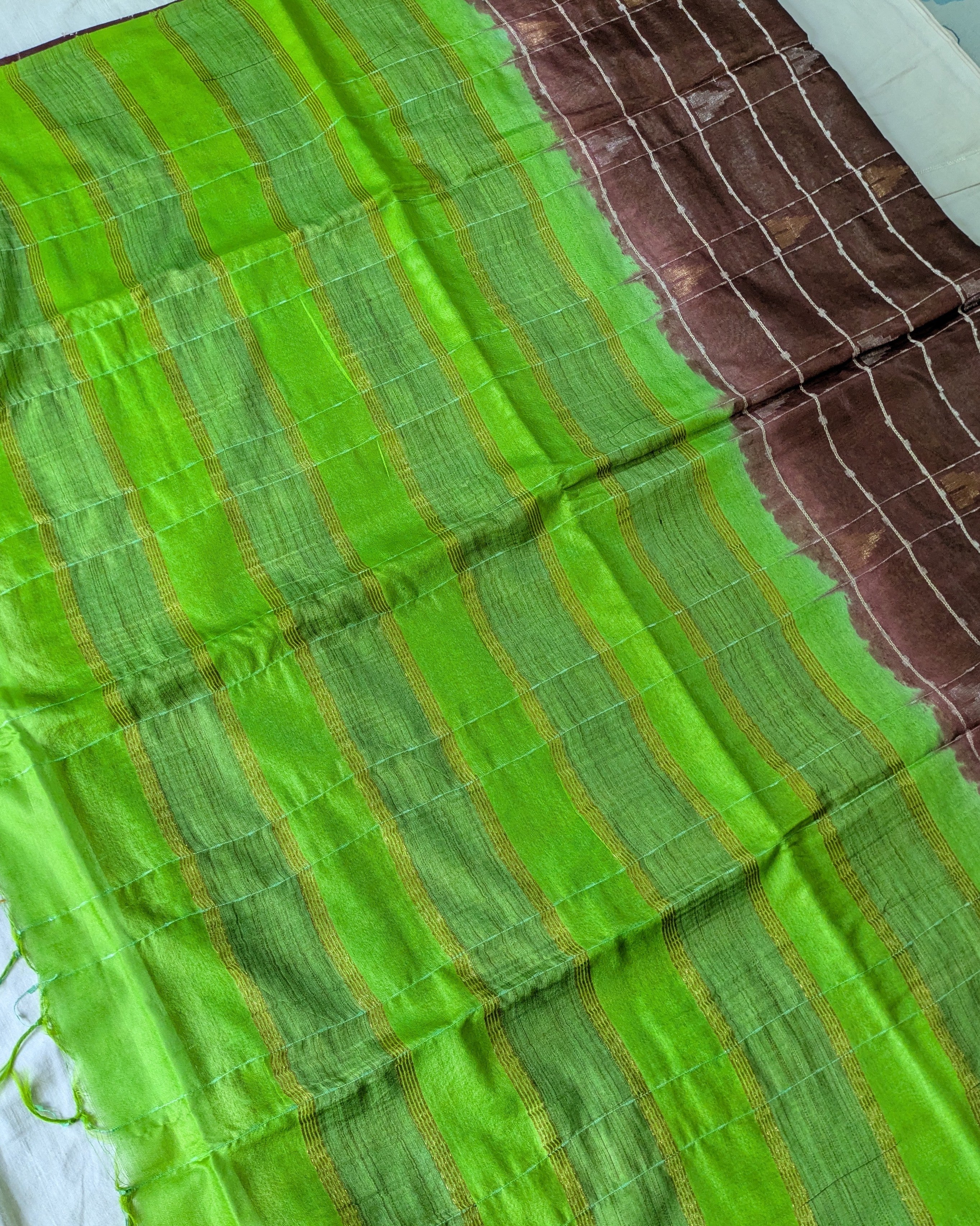 Bhagalpuri Katan Sari Brown & Green
