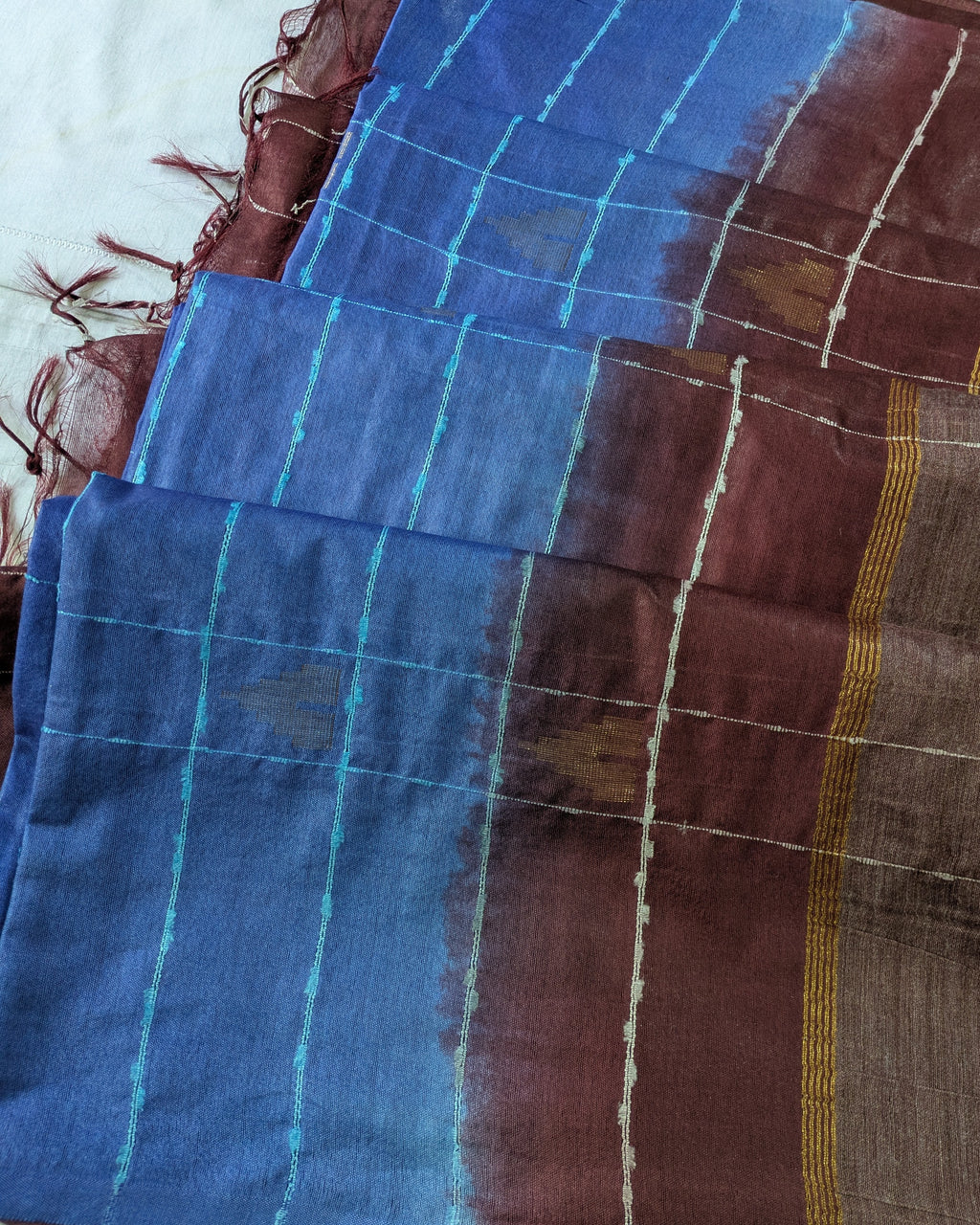 Bhagalpuri Katan Sari Blue & Brown