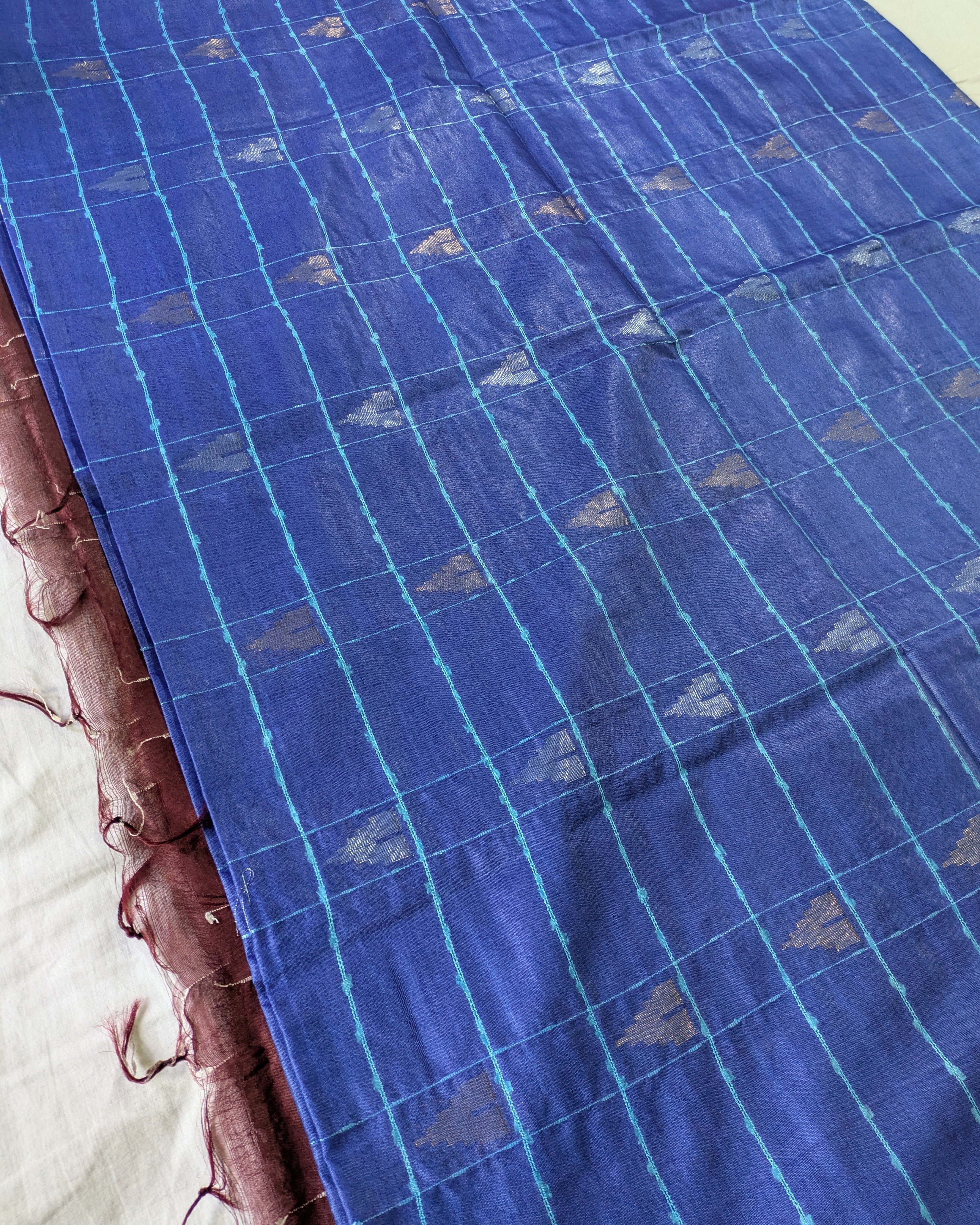 Bhagalpuri Katan Sari Blue & Brown