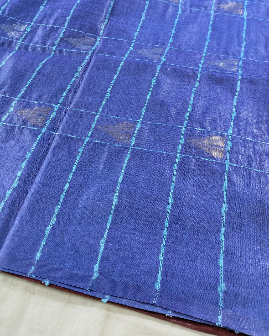 Bhagalpuri Katan Sari Blue & Brown