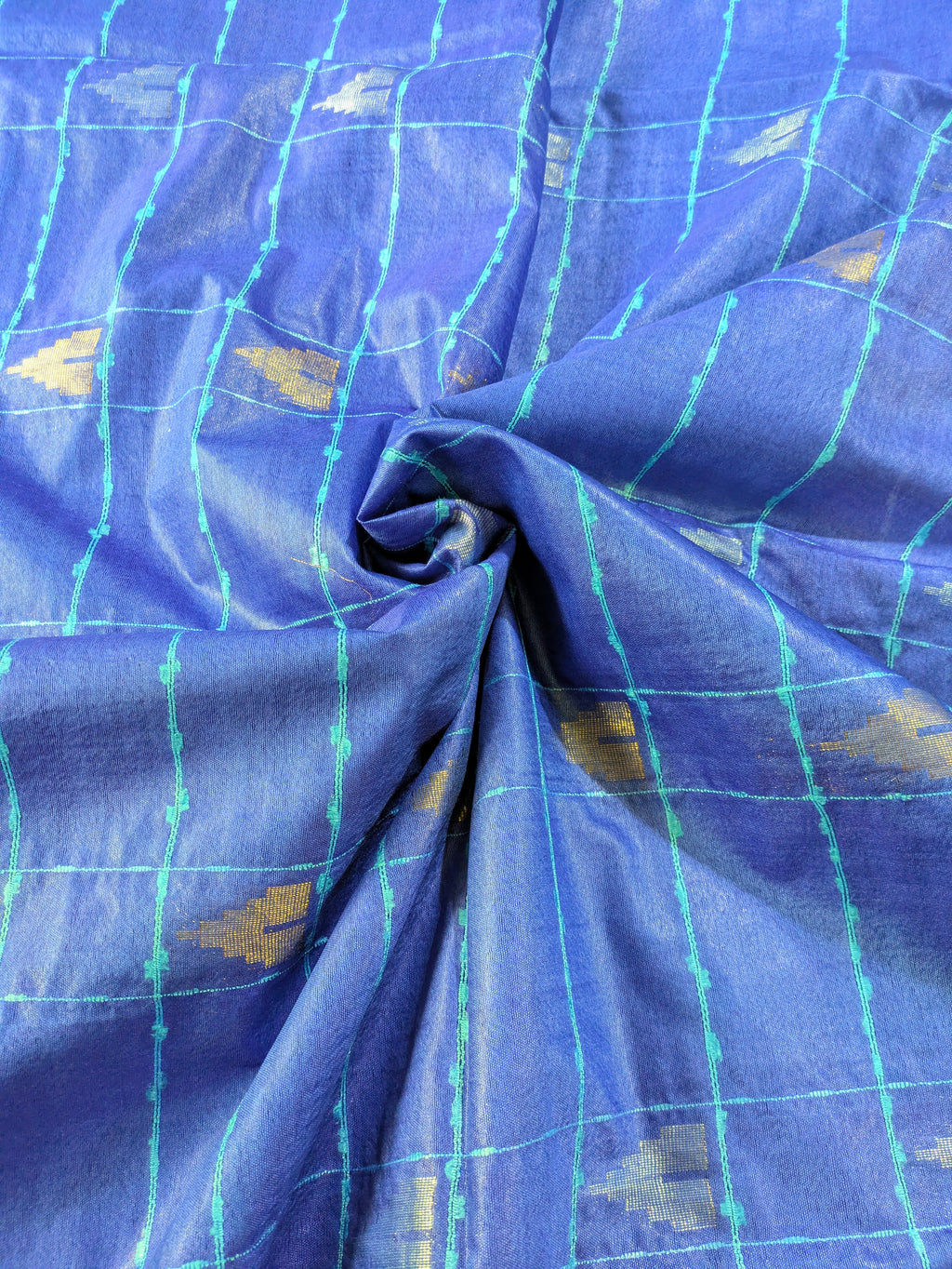 Bhagalpuri Katan Sari Blue & Brown