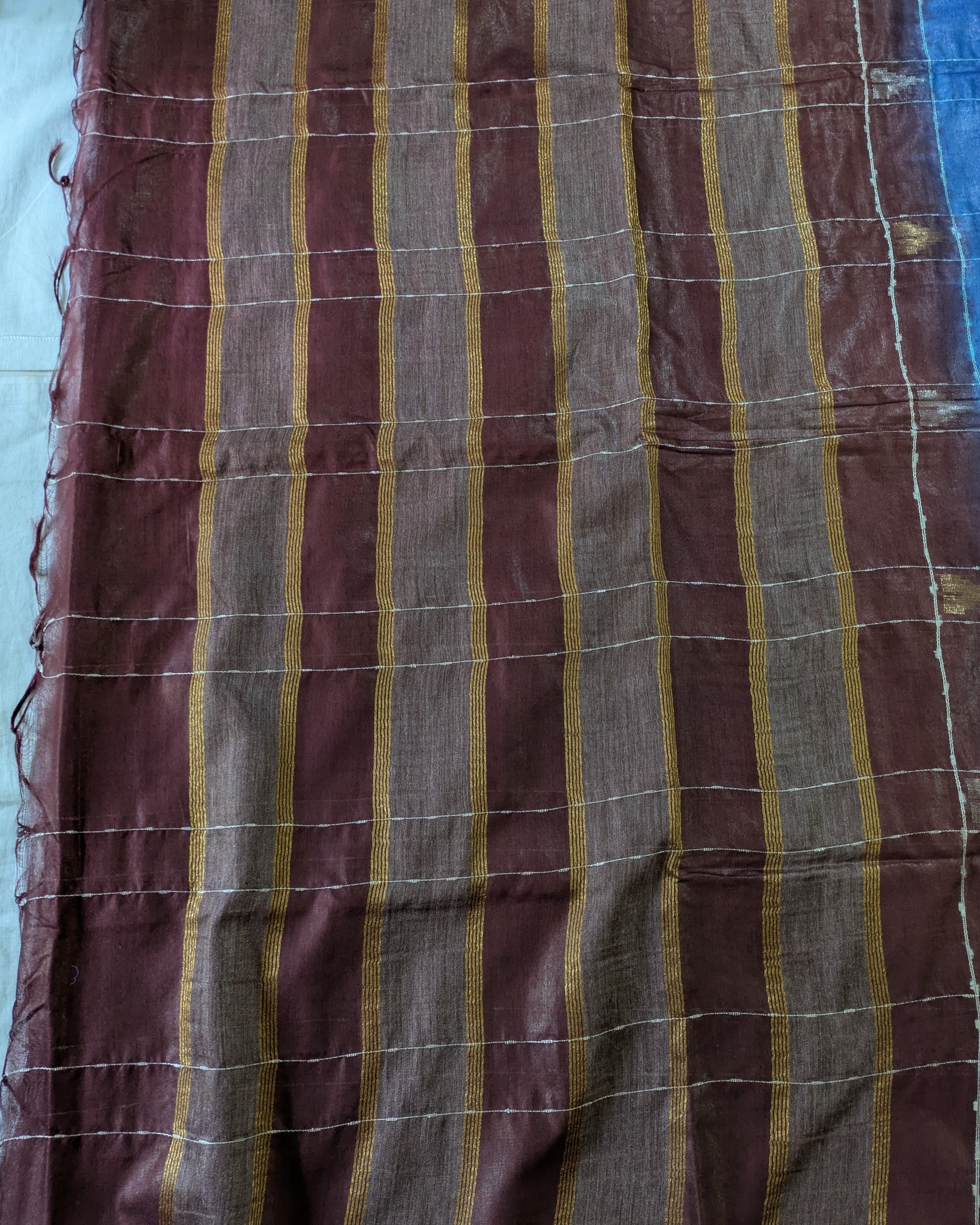 Bhagalpuri Katan Sari Blue & Brown