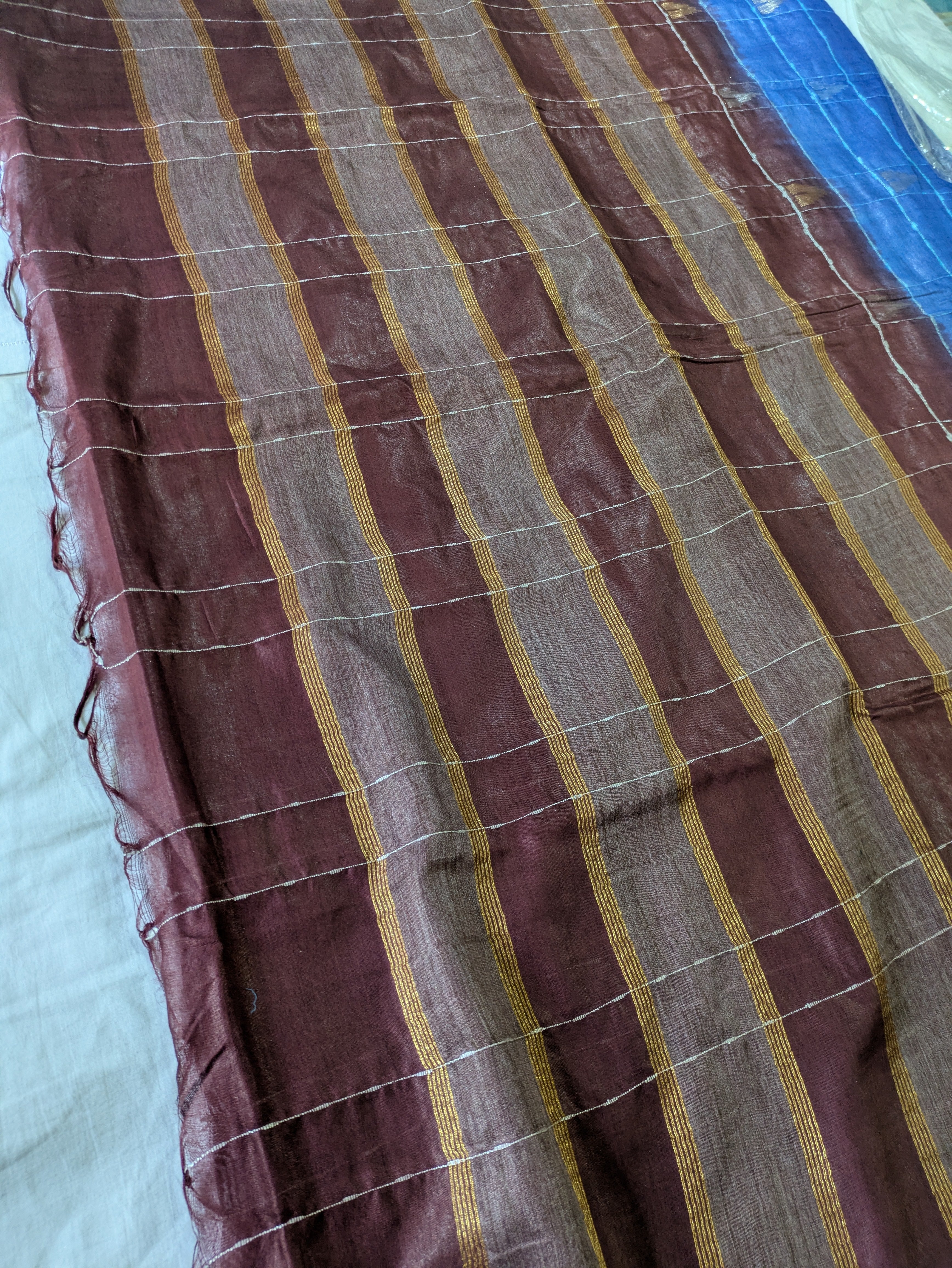 Bhagalpuri Katan Sari Blue & Brown