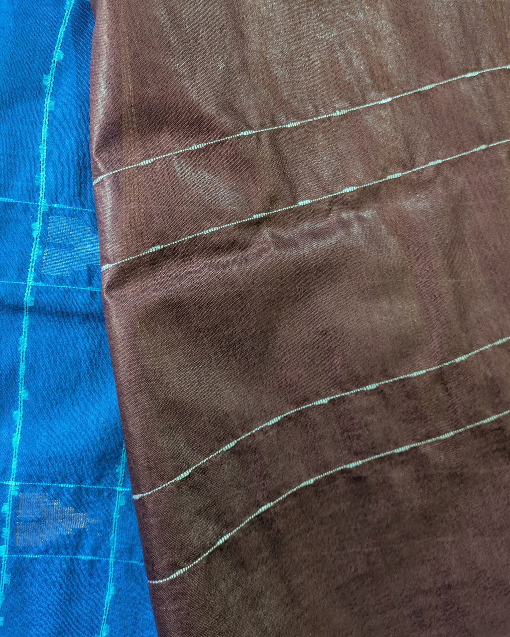 Bhagalpuri Katan Sari Blue & Brown