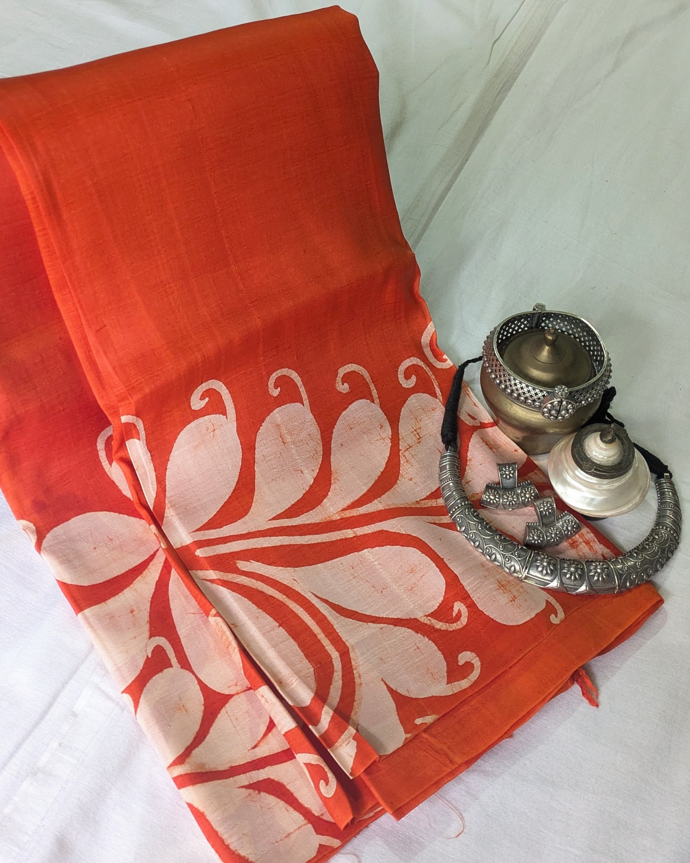 Pure Silk Sari with Blouse Piece Orange