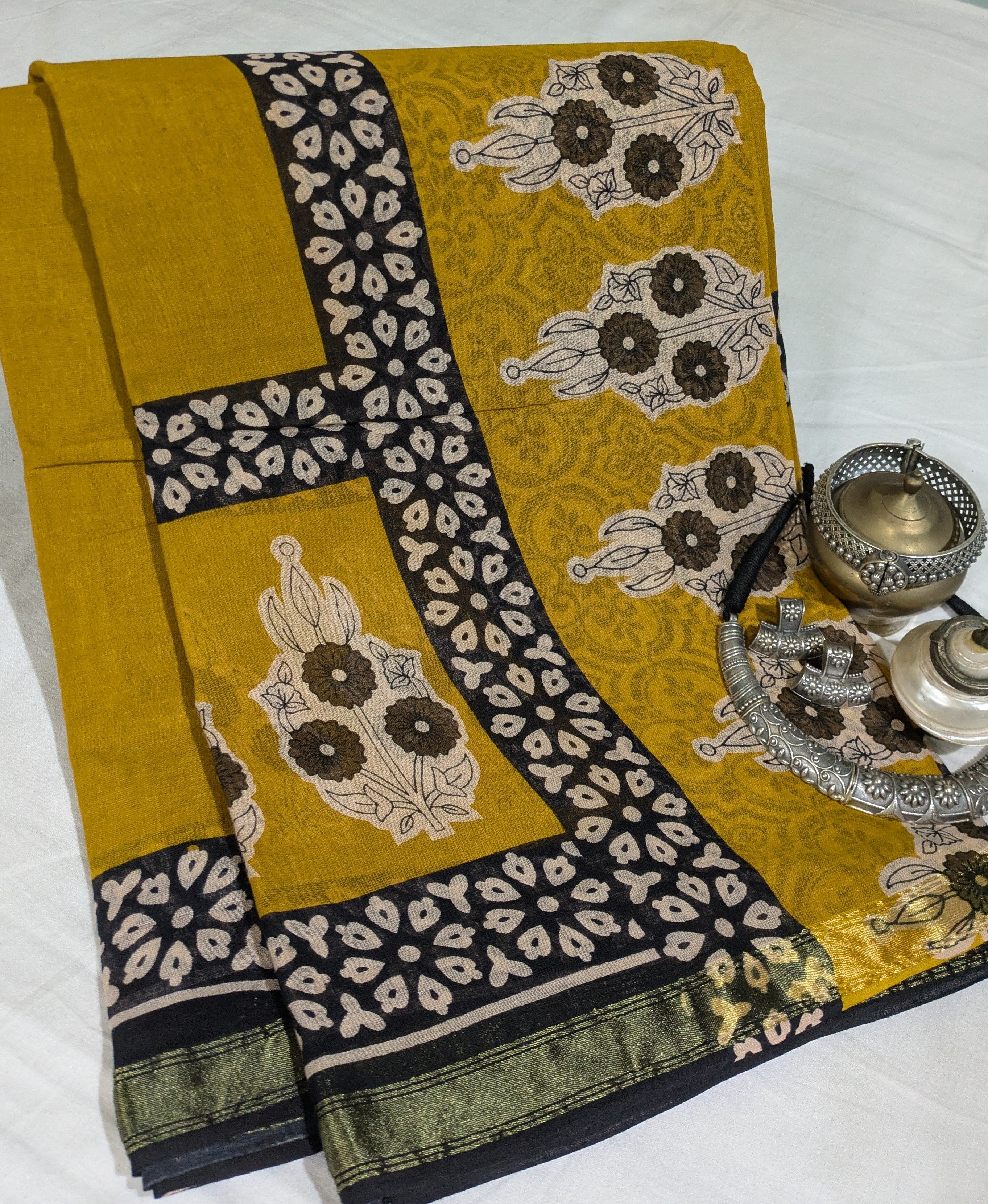 Jaypuri Cotton Sari Yellow