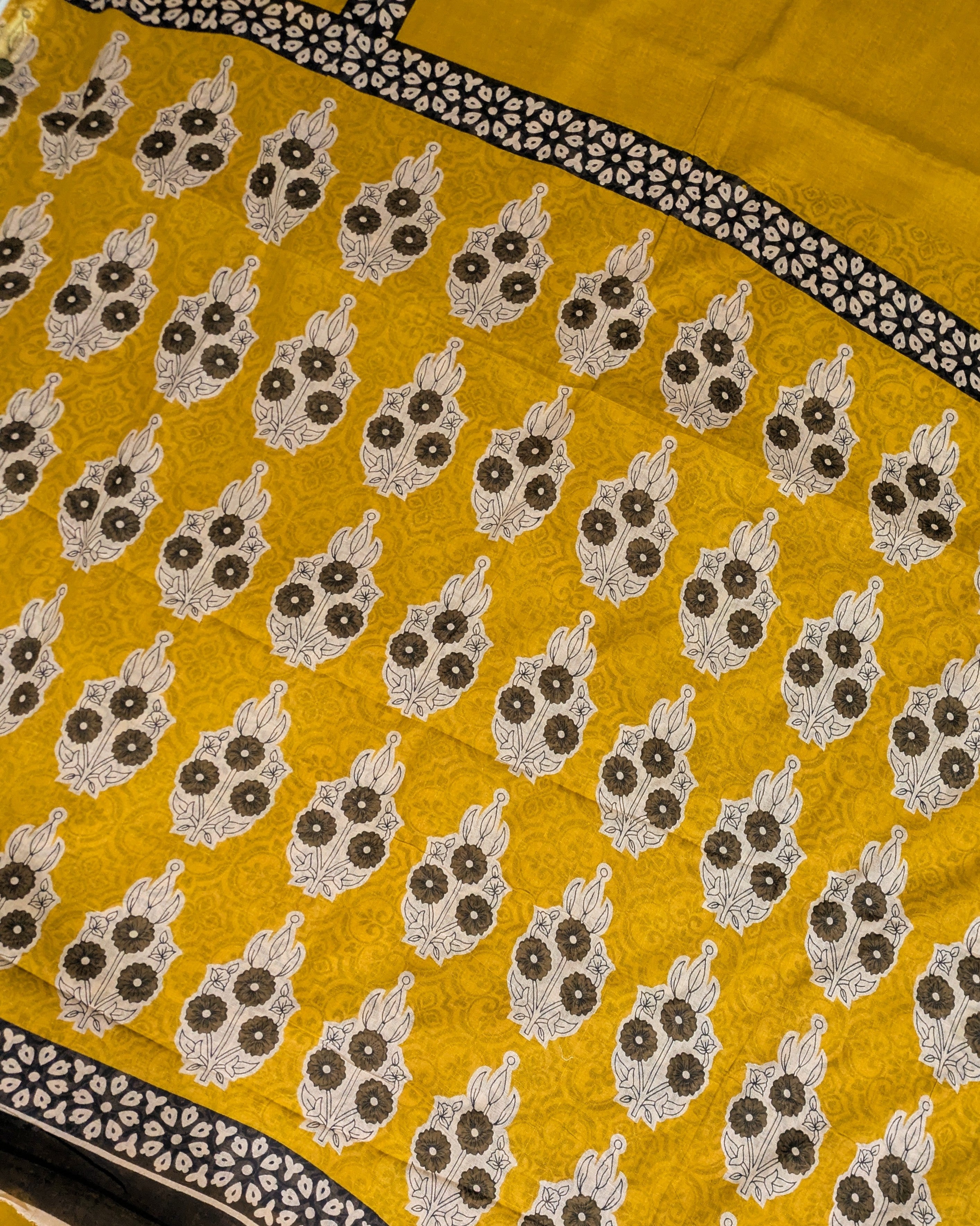 Jaypuri Cotton Sari Yellow
