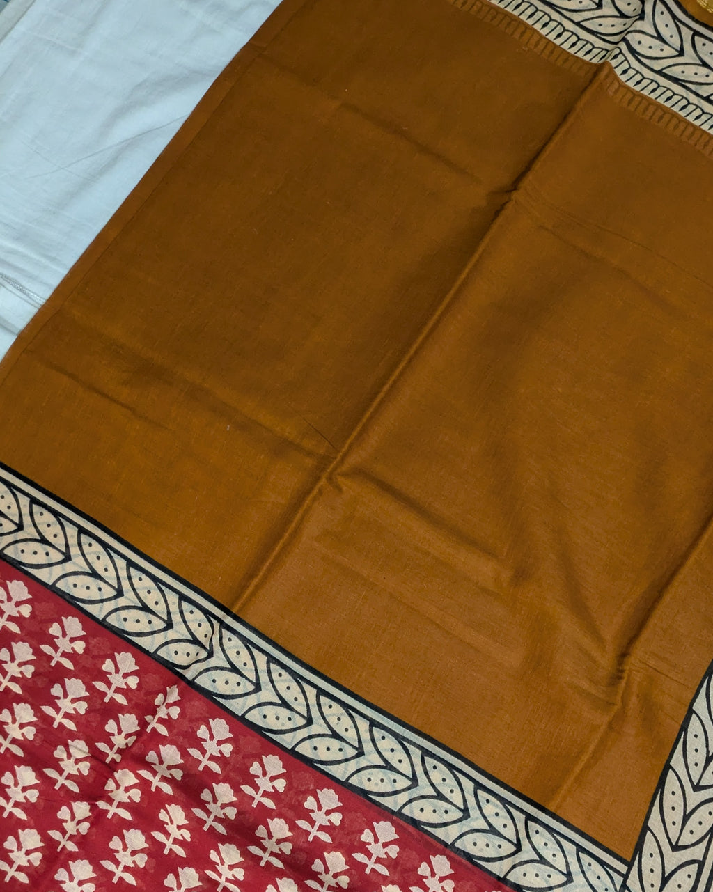 Jaypuri Cotton Sari Rust