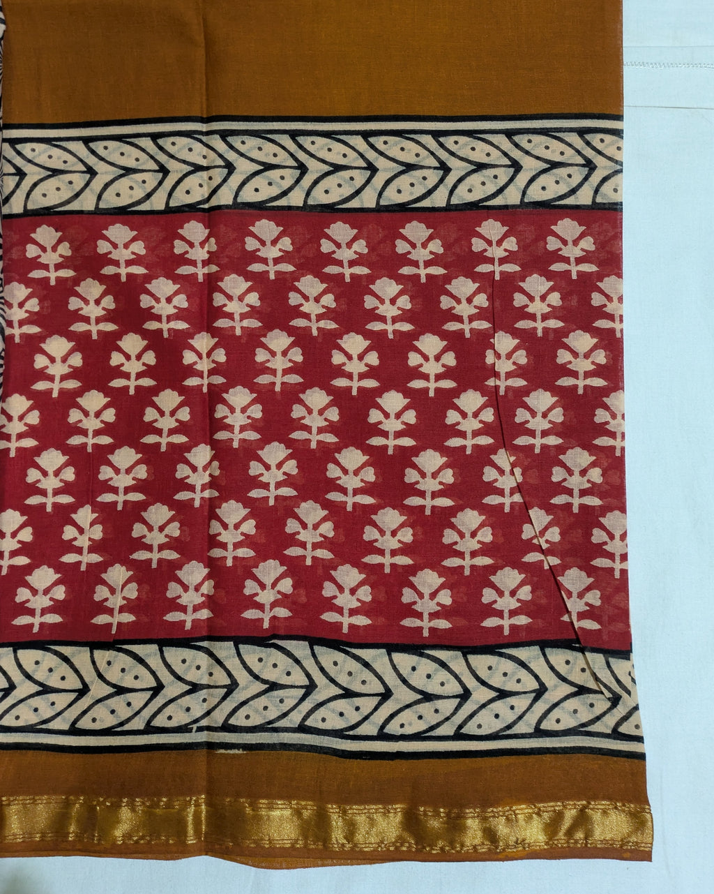 Jaypuri Cotton Sari Rust